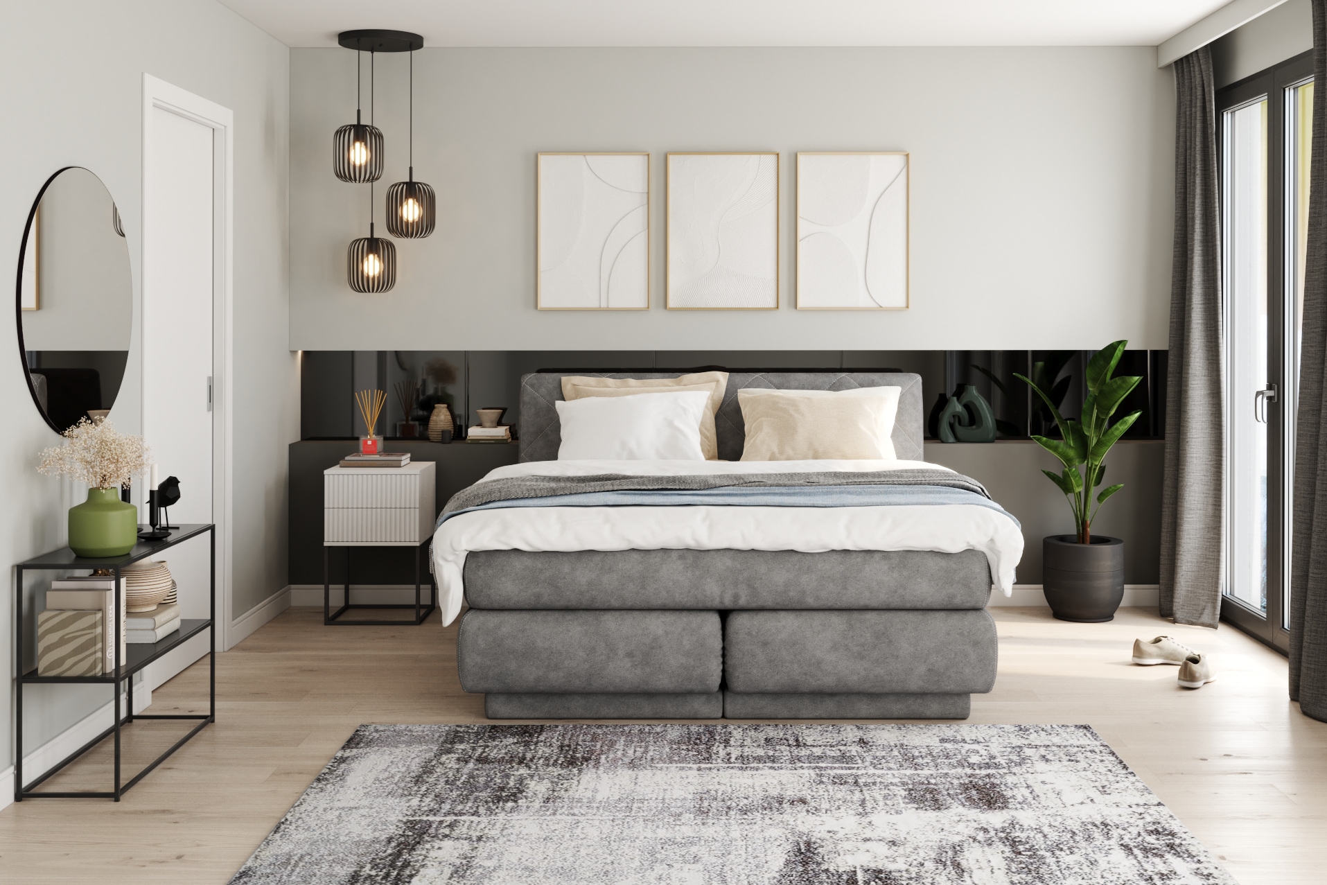 EGLO Hängeleuchte »ROMAZZINA Pendelleuchte, Esstischleuchte, sandfarben, Metall, E27«, 3 flammig, Leuchtmittel E27 | ohne Leuchtmittel, Hängelampe, Wohnzimmer, modern, ballonförmiger Lampenschirm, 110x46cm