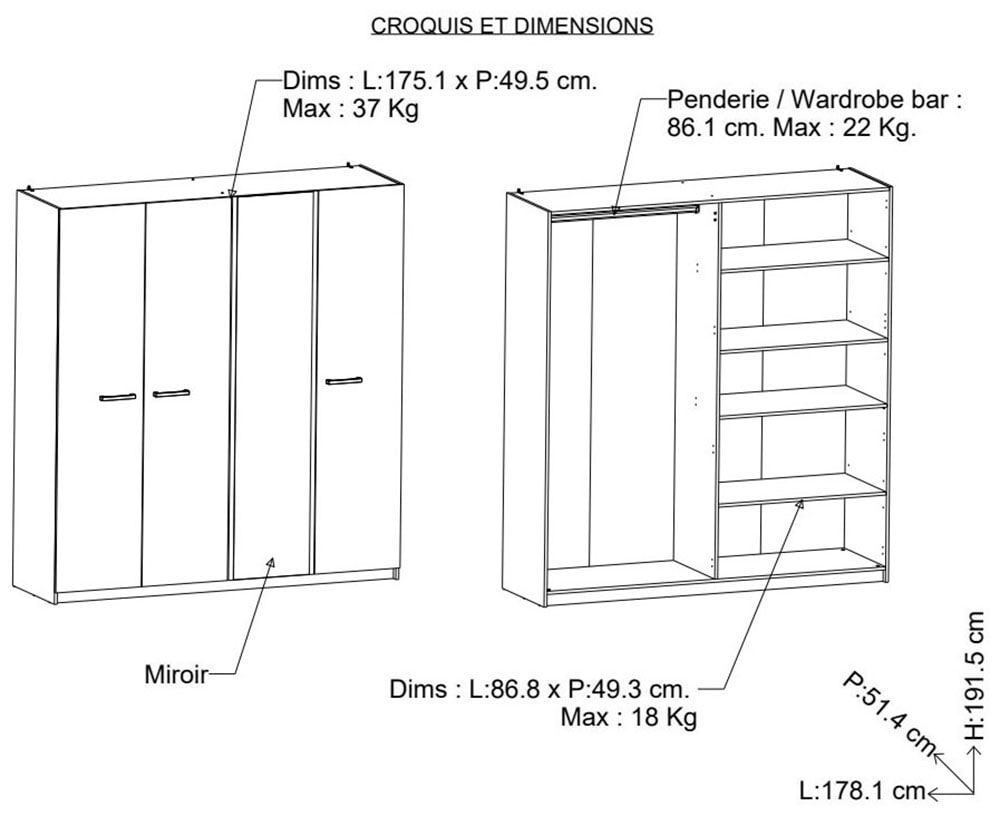 Demeyere GROUP Kinderkleiderschrank »Watson« SCHRANK 4 TÜREN/1 SPIEGEL