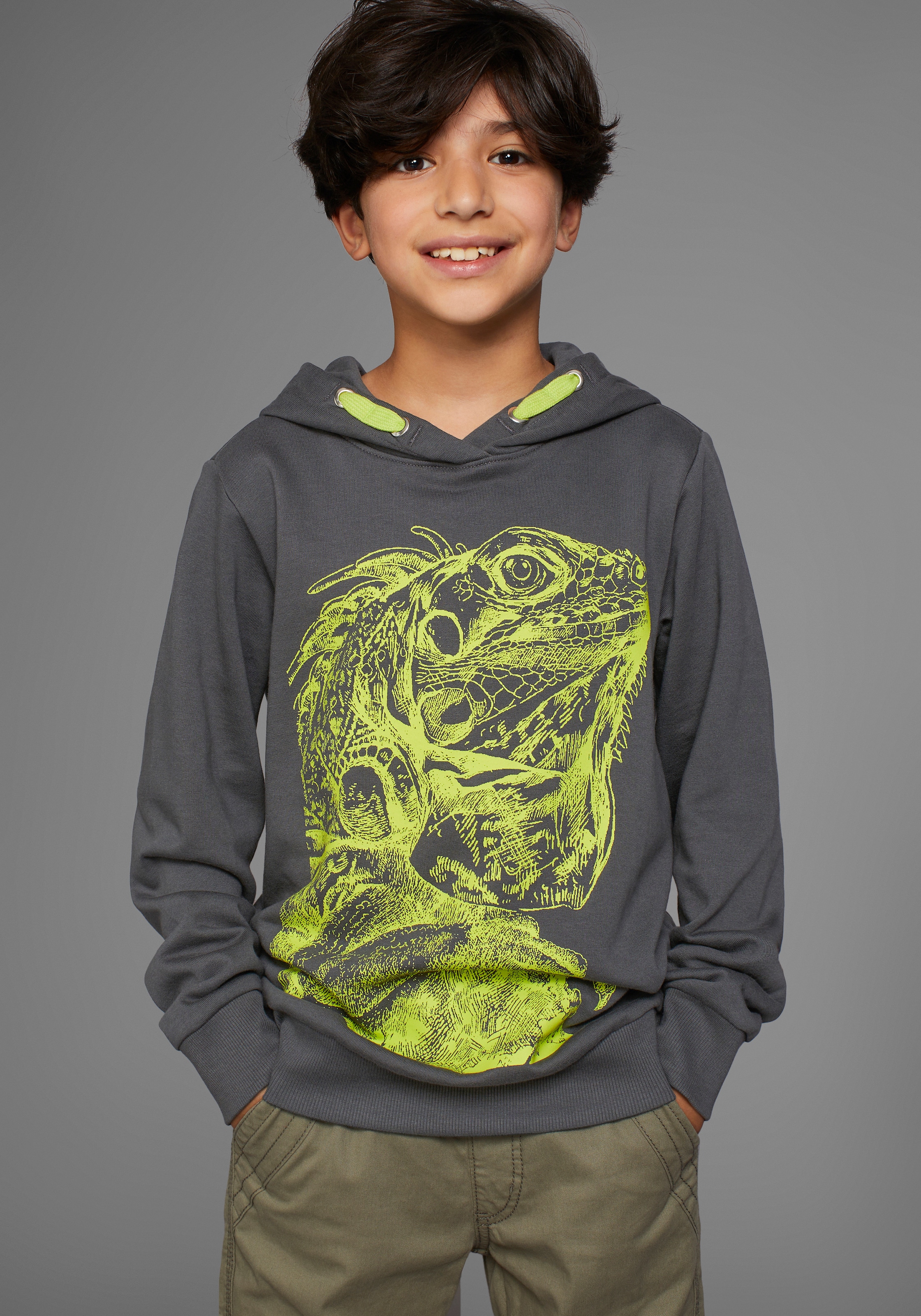 KIDSWORLD Kapuzensweatshirt "GECKO - Print", cooles Tiermotiv