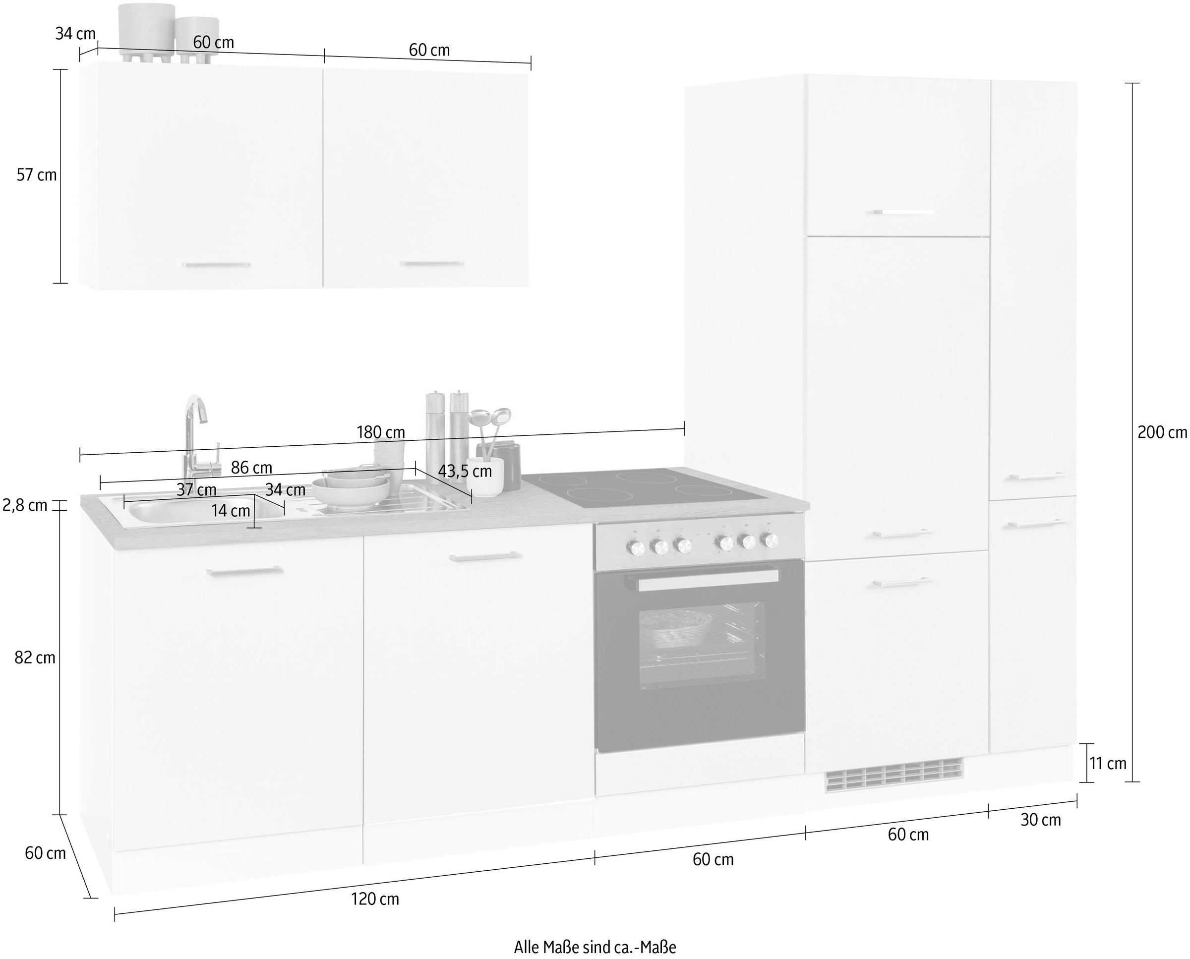 KOCHSTATION Küchenzeile »KS-Visby«, ohne E-Geräte, Breite 270 cm für Kühlschrank