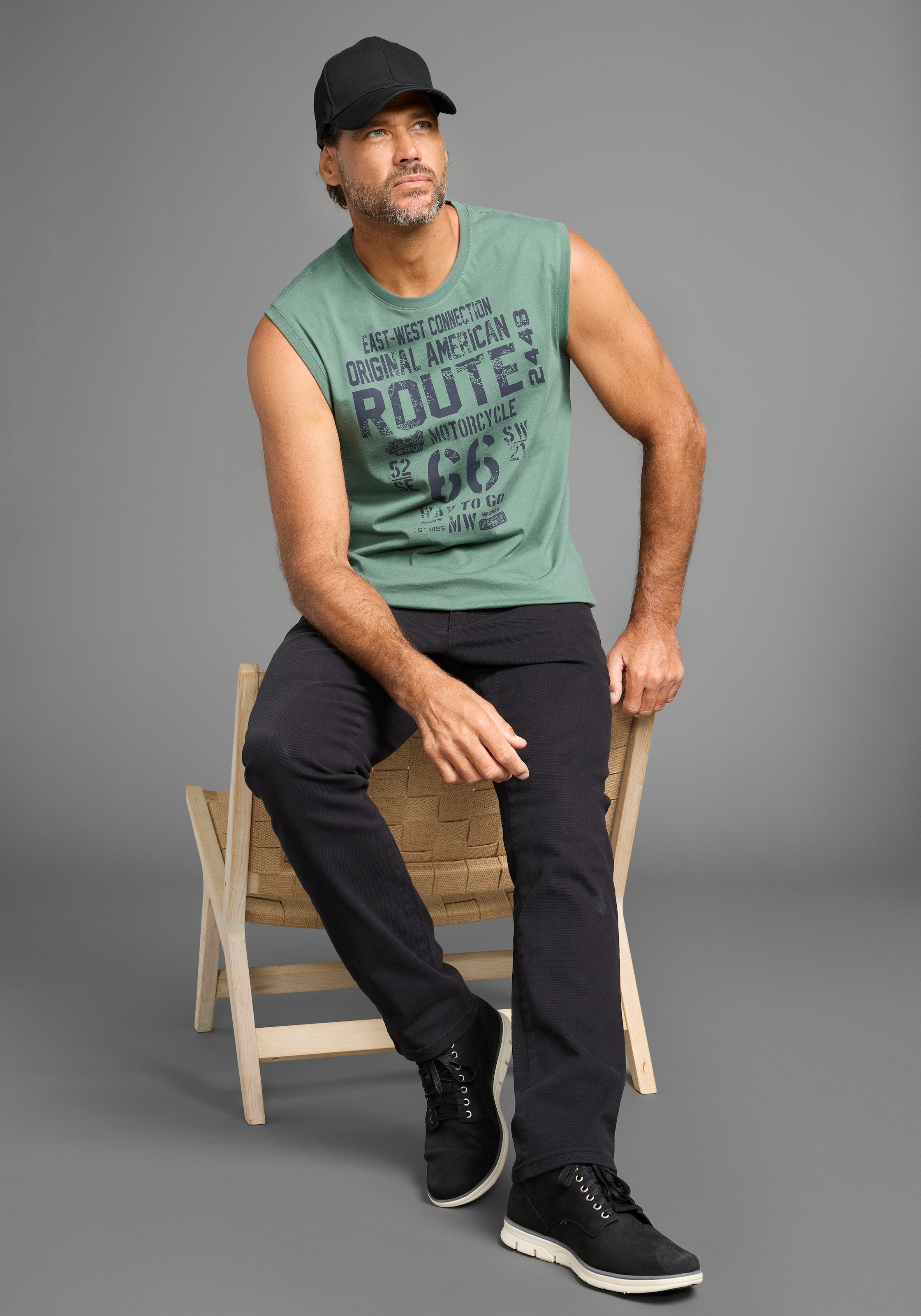 Man's World Muscleshirt, (2er-Pack), ärmellos, bedruckt, Rundhalsausschnitt, aus 100% Baumwolle