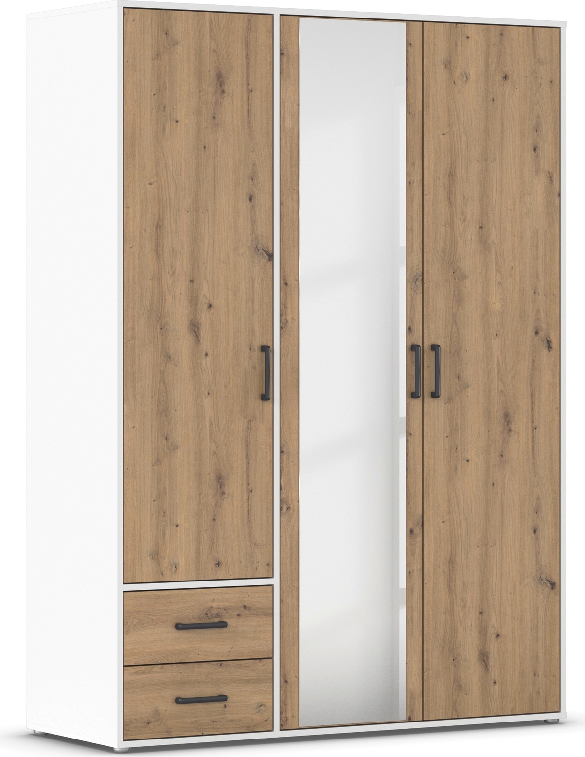 rauch Drehtürenschrank "Kleiderschrank Schrank Garderobe Wäscheschrank VOYAGER" in 3 verschiedenen Ausstattungen BASIC/CLASSIC/PREMIUM, mit modernen Griffen in Graumetallic, inkl. Schubkästen und Spiegel