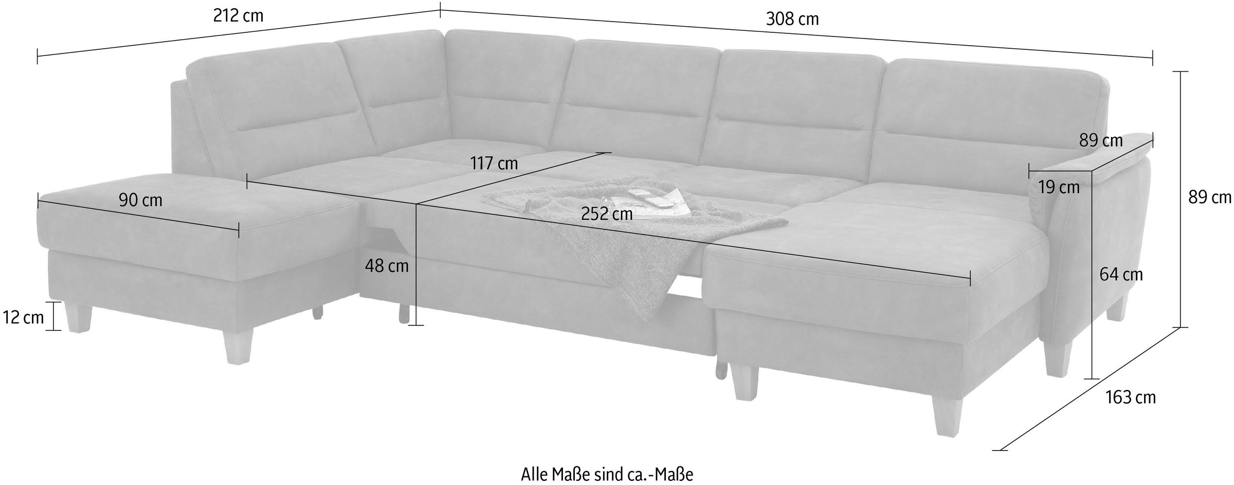 Home affaire Wohnlandschaft »Palmera U-Form«, Federkern, wahlweise mit Bettfunktion und mit/ohne Stauraum