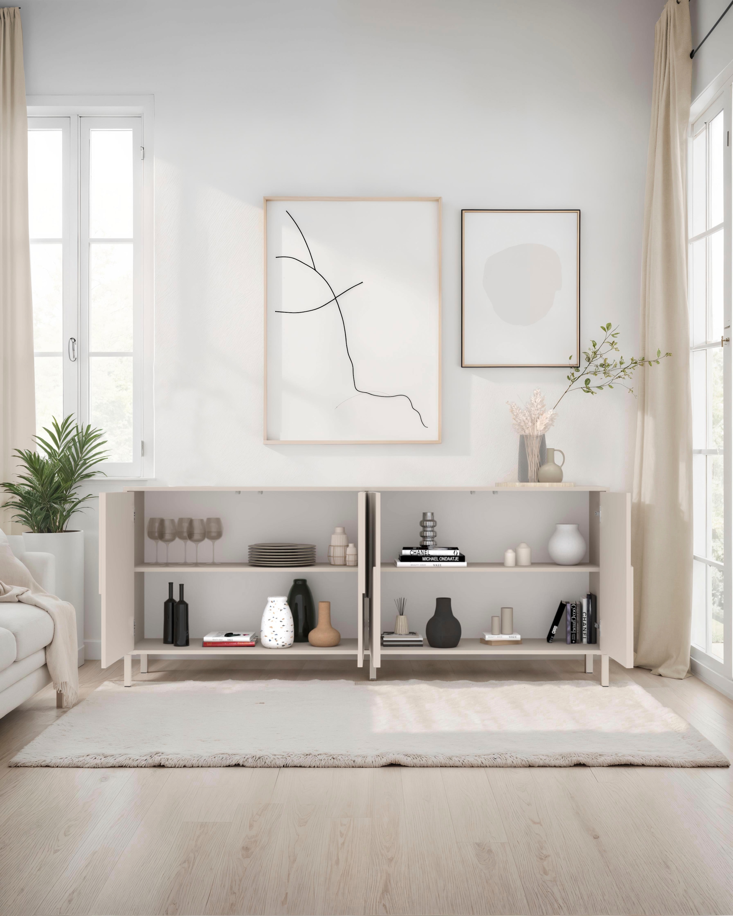 INOSIGN Sideboard »Stone, 205 cm breit, 4  Türen,  Anrichte, Kommode, Stauraumschrank« 3D-Design, Push-to-open, Innenraum großzügig, Füße 14/2 cm wählbar