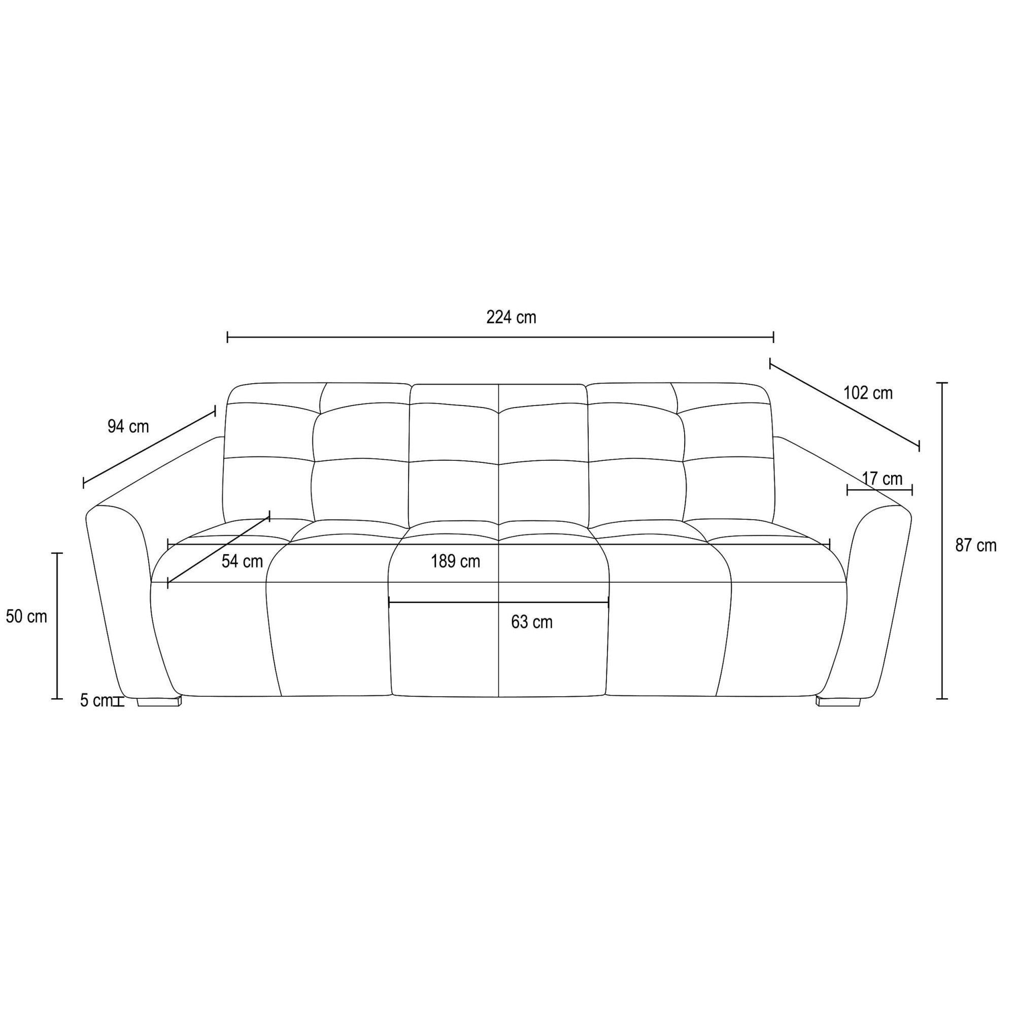 OTTO home 3-Sitzer »CAARLA Webstoff, Sofa, 224 cm, man. o. elektr. Relaxfunktion (USB)« mit USB-A und USB-C bei elektrischer Ausführung, Kopfteilverstellung