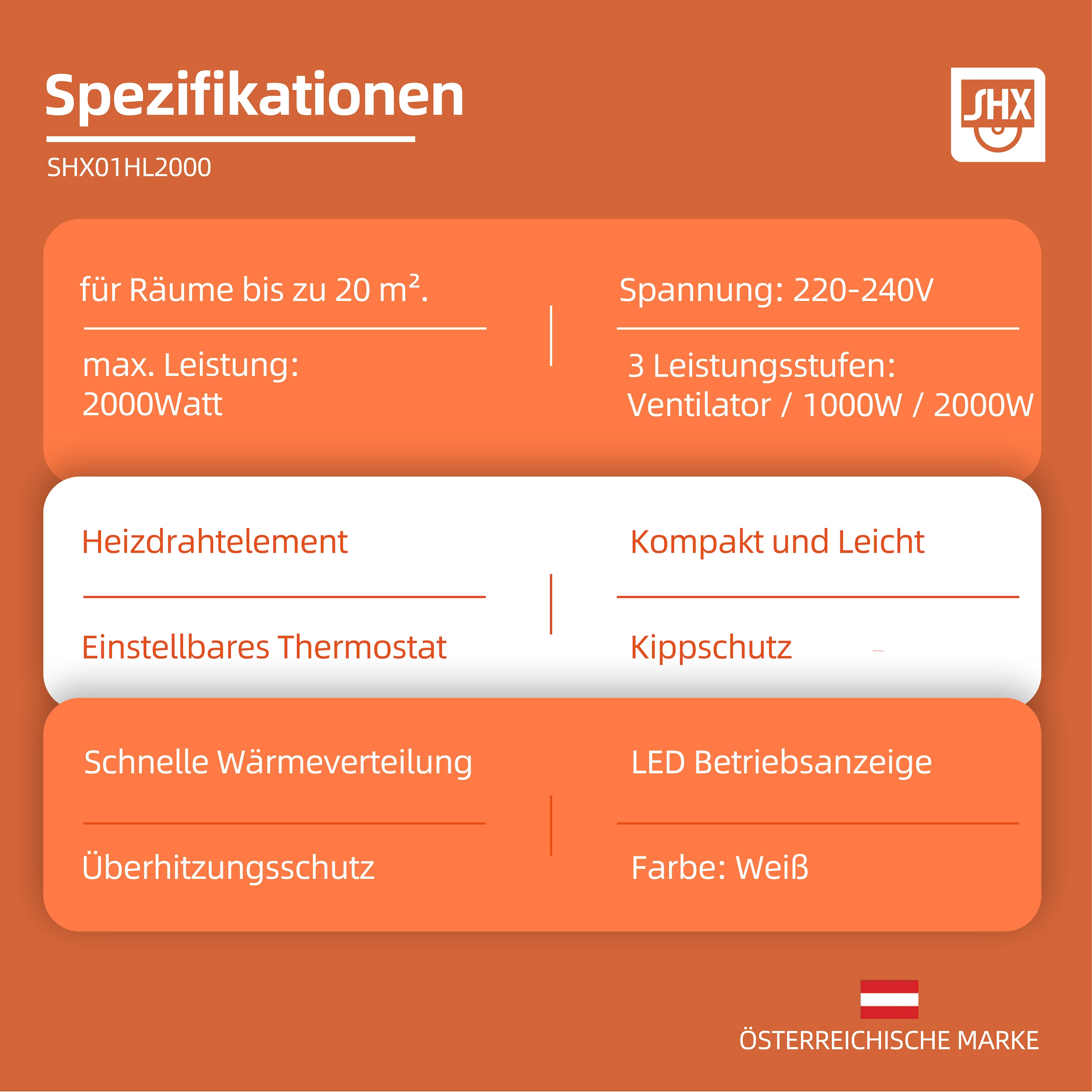 SHX Heizlüfter »SHX01HL2000«, 2000 W, einfache Bedienung, 2000W