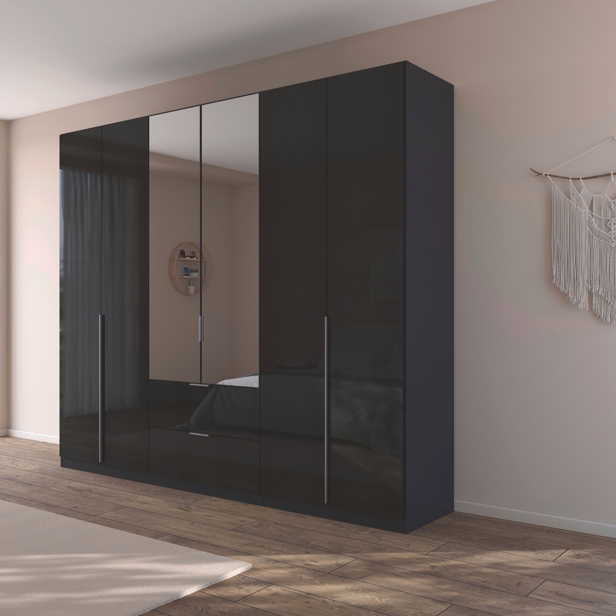 rauch Drehtürenschrank »Kleiderschrank Schrank Garderobe AGORDO mit Dekor- oder Hochglanzfront«, (in zwei Griff-Farben mit Dekor- oder Hochglanzfront), mit Außenschubkästen, in 6 Breiten und 2 Höhen MADE IN GERMANY