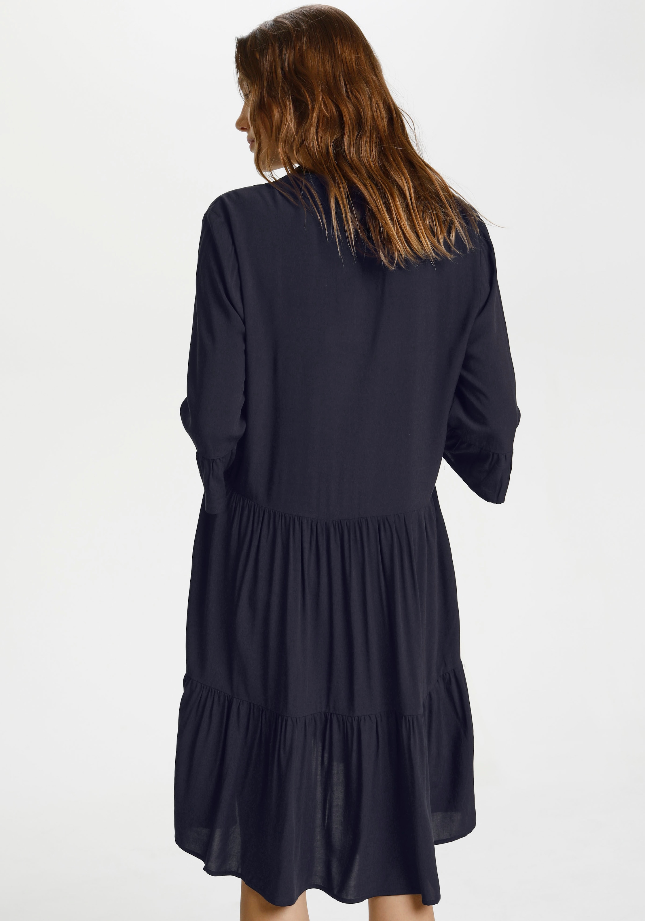 Saint Tropez Blusenkleid »EdaSZ SOLID«, mit Volants und Raffungen, aus leichter Viskose