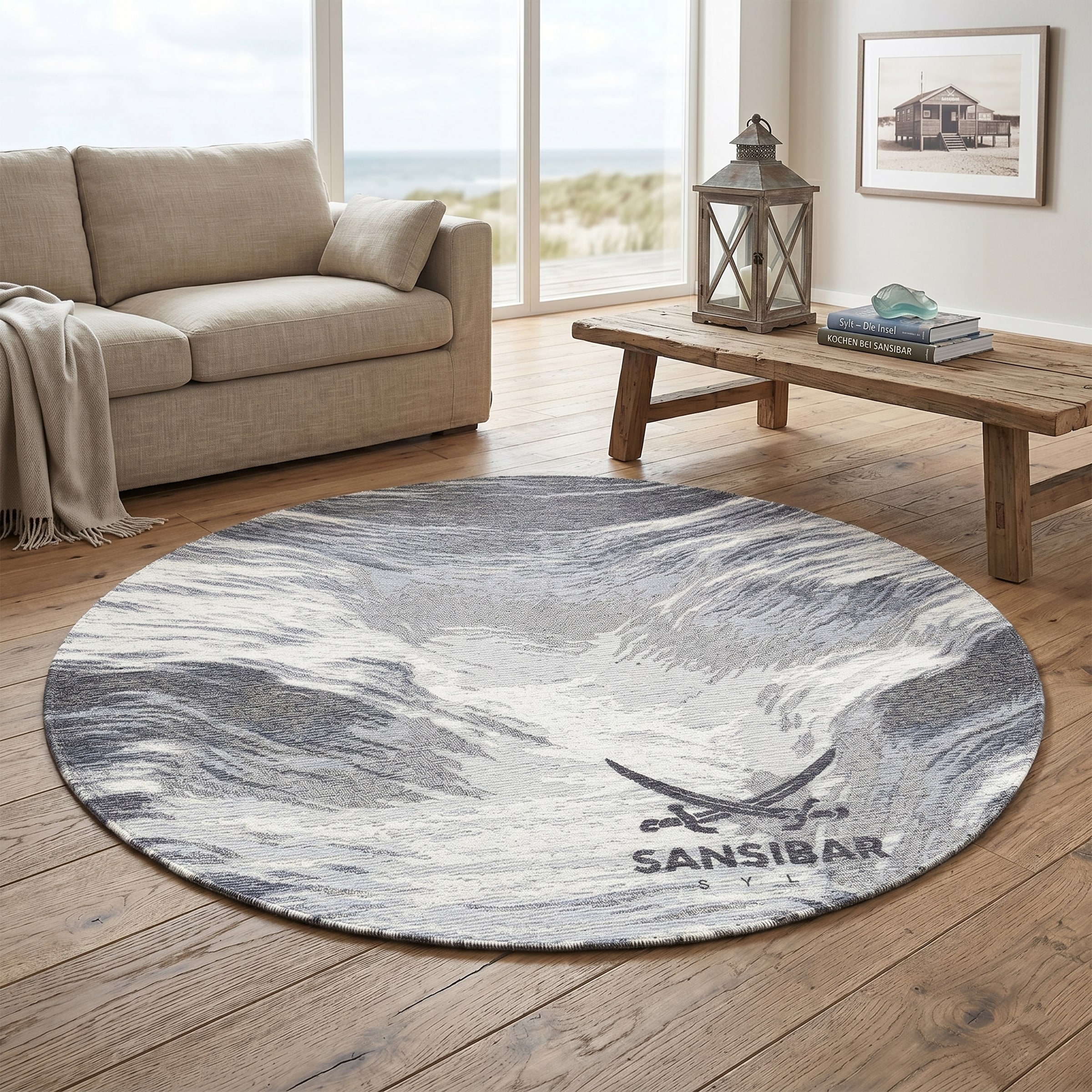 Sansibar Teppich »Keitum 032« rund 3 mm Höhe Flachgewebe, modernes Design, Motiv Brandung & Wellen