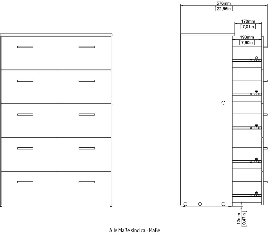 Home affaire Sideboard »Space Kommode, Aufbewahrung, Schubladenschrank«, 5 Schubladen, viel Stauraum, Breite 74 cm, Höhe 115 cm