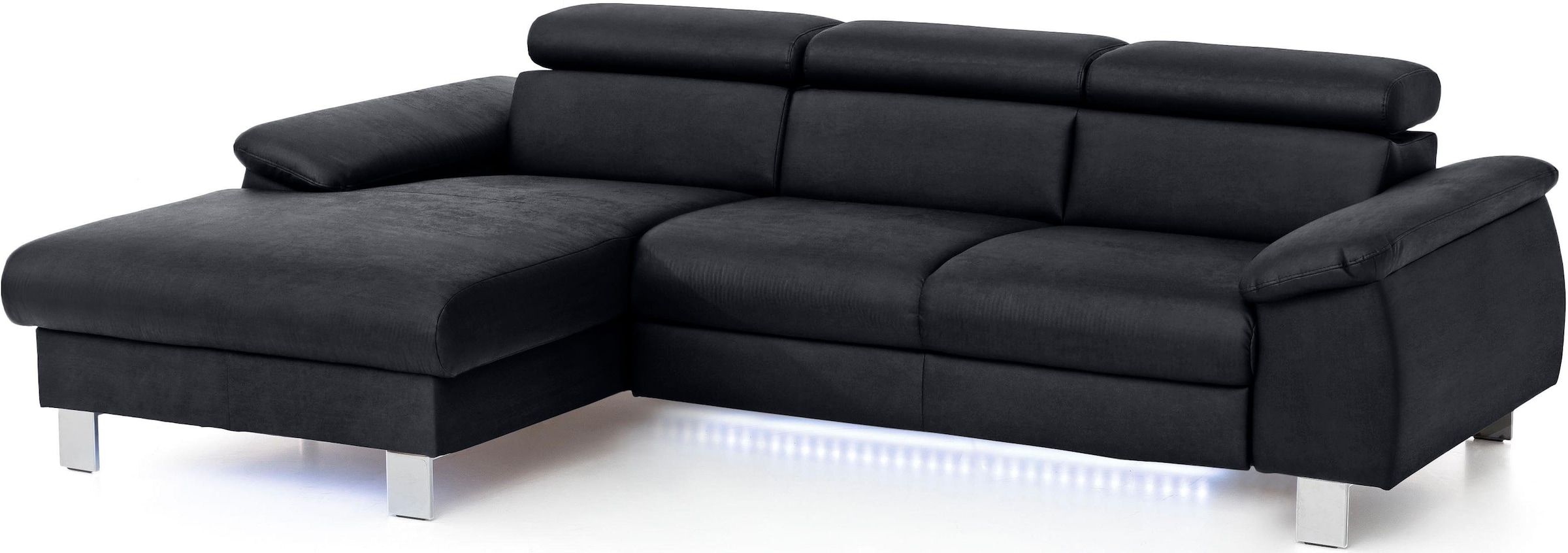 COTTA Ecksofa Komaris, Ecksofa, wahlweise mit RGB-LED-Beleuchtung und Bettfunktion/Bettkasten