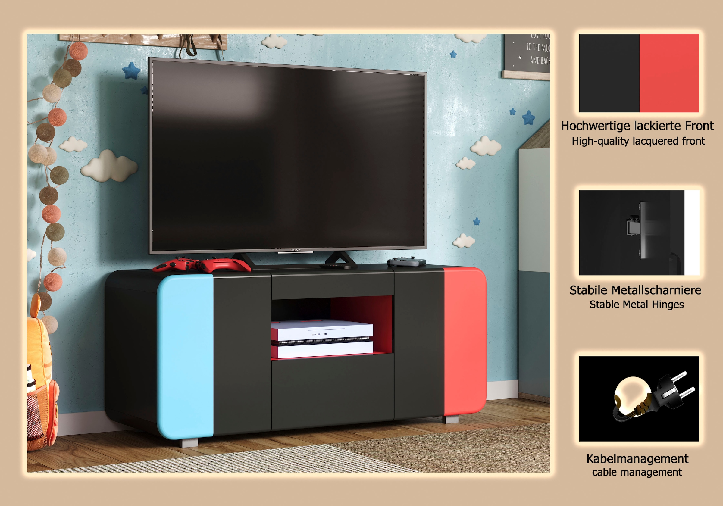 INOSIGN Lowboard »NextLevel speziell geeignet für Spielekonsolen«