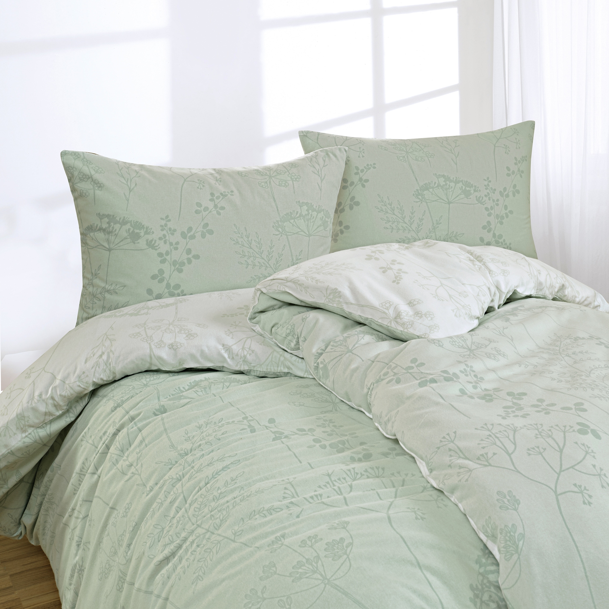 Florella Wendebettwäsche »»Isabel salbei « Flausch-Flanell,  100% Baumwolle«