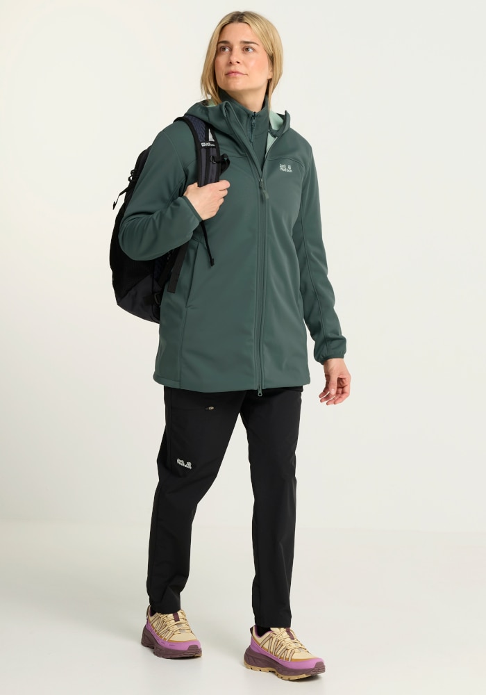 Jack Wolfskin Softshellmantel »WINDHAIN 2 COAT W« Softshellmantel mit Kapuze, winddicht, wasserabweisend