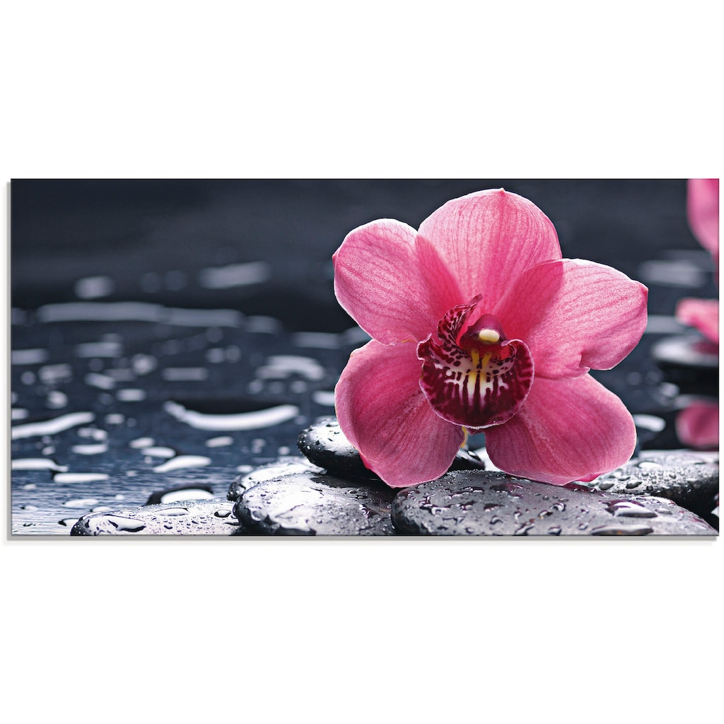 Artland Glasbild »Stillleben mit Kiesel und einer Orchidee«, Blumen, (1 St.)