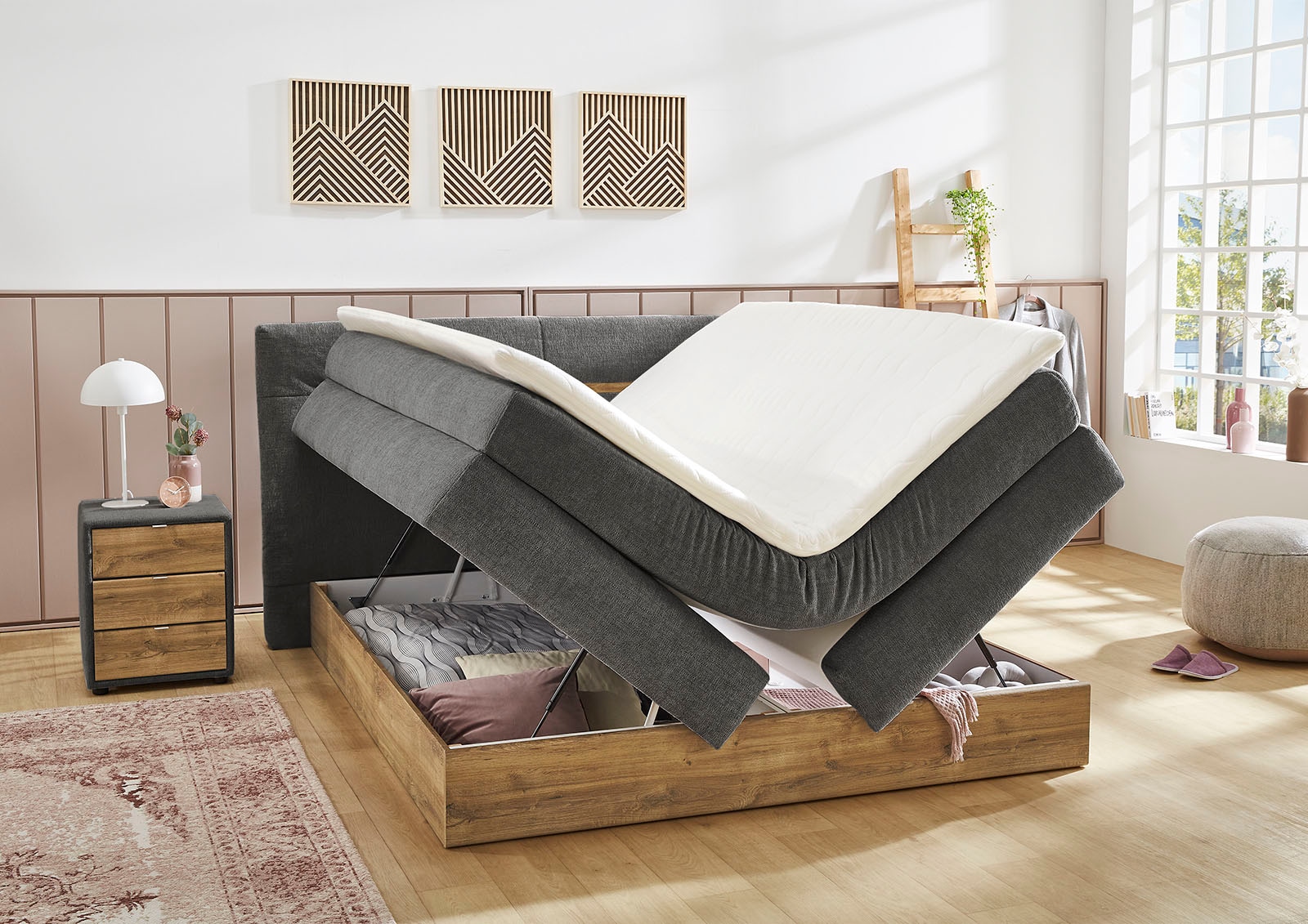 Jockenhöfer Gruppe Boxspringbett Nika, mit Bettkasten, 7-Zonen-Matratze, und Topper, mehrere Härtegrade wählbar