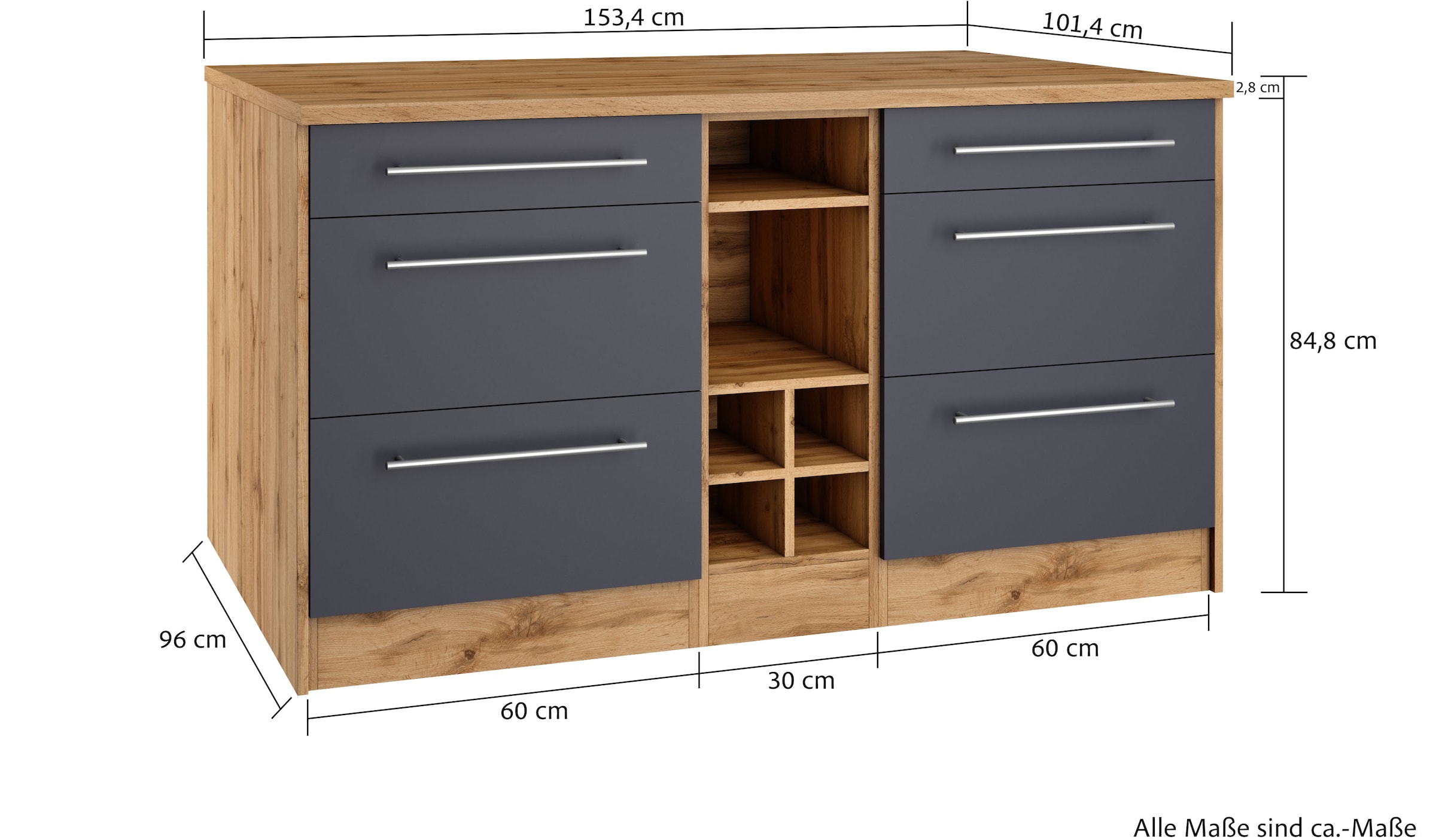 KOCHSTATION Kücheninsel »KS-Wien« Breite 153 cm, MDF-Fronten, Flaschenregal