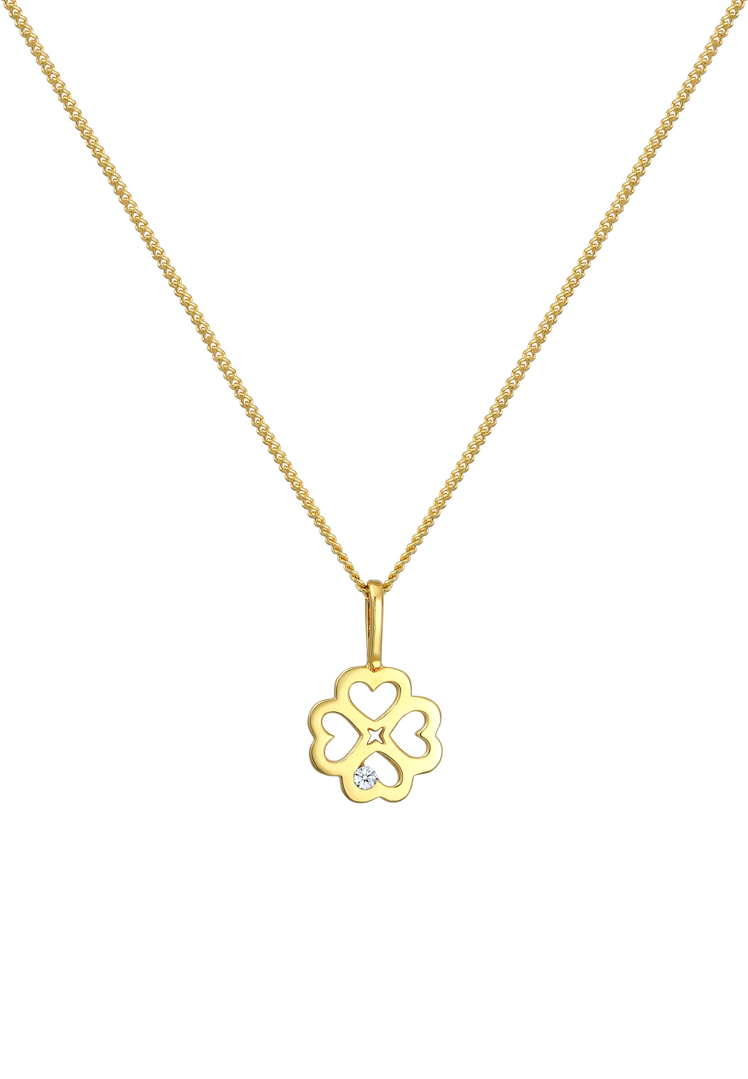 Elli DIAMONDS Silberkette »Halskette Kleeblatt Diamant Weiß Brillantschliff (0.015 ct) 585 Gelbgold«