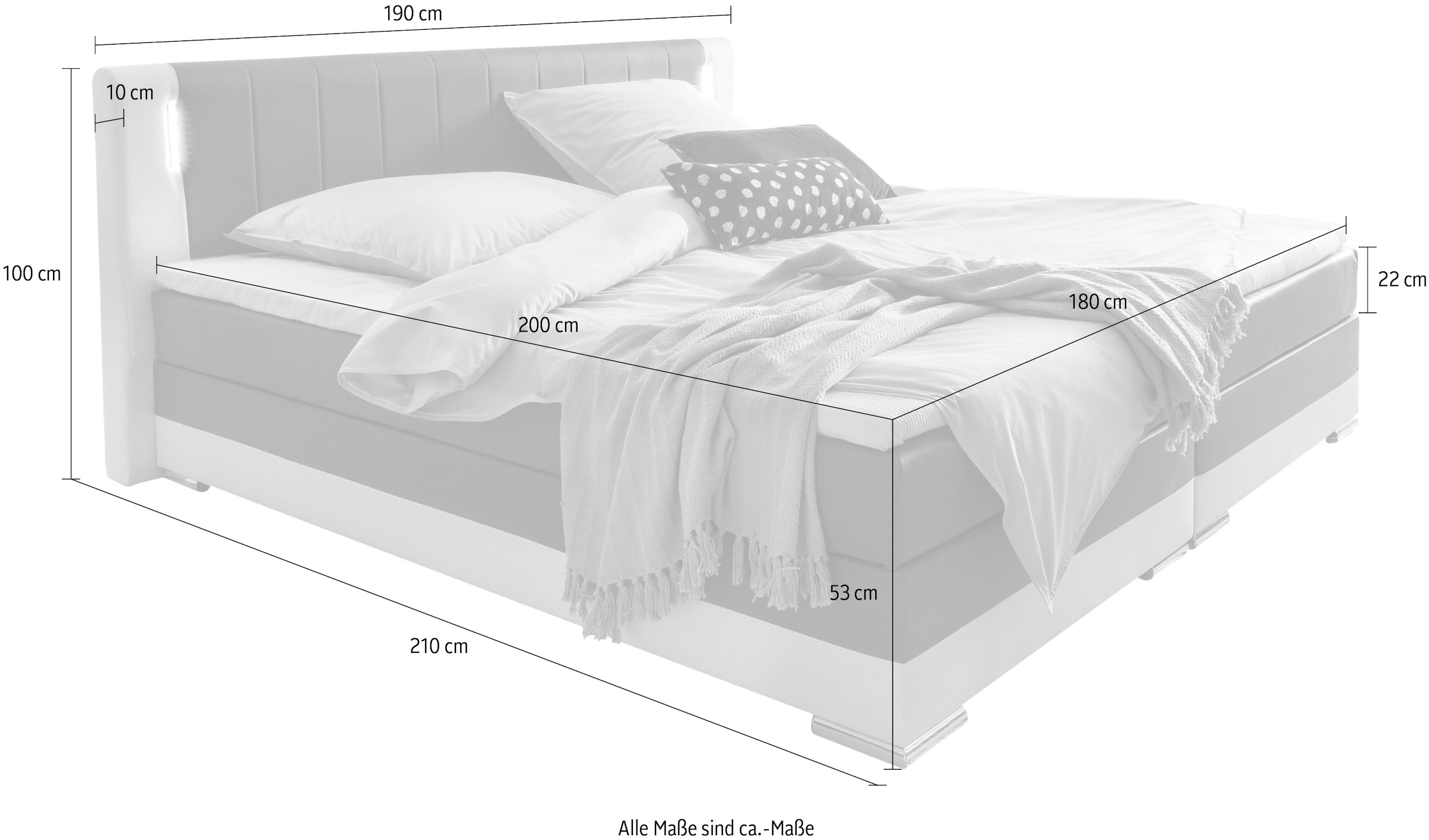 SalesFever Boxspringbett, LED-Beleuchtung im Kopfteil, Lounge Bett inklusive Visco-Topper