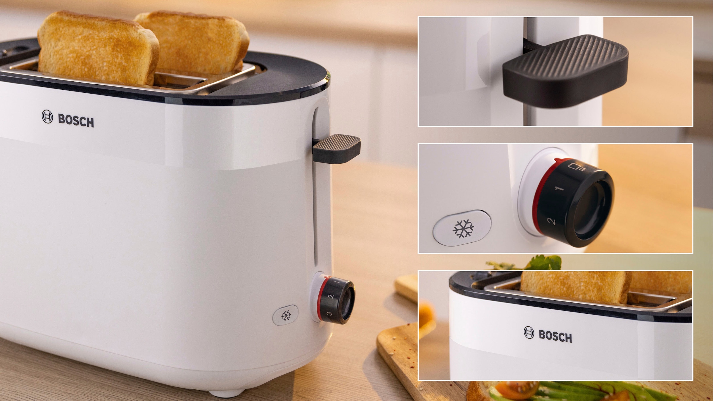 BOSCH Toaster »MyMoment TAT2M121«, 2 Schlitze, für 2 Scheiben, 950 W, integrierter Brötchenaufsatz, Auftaufunktion, Brotzentrierung, AutoOff