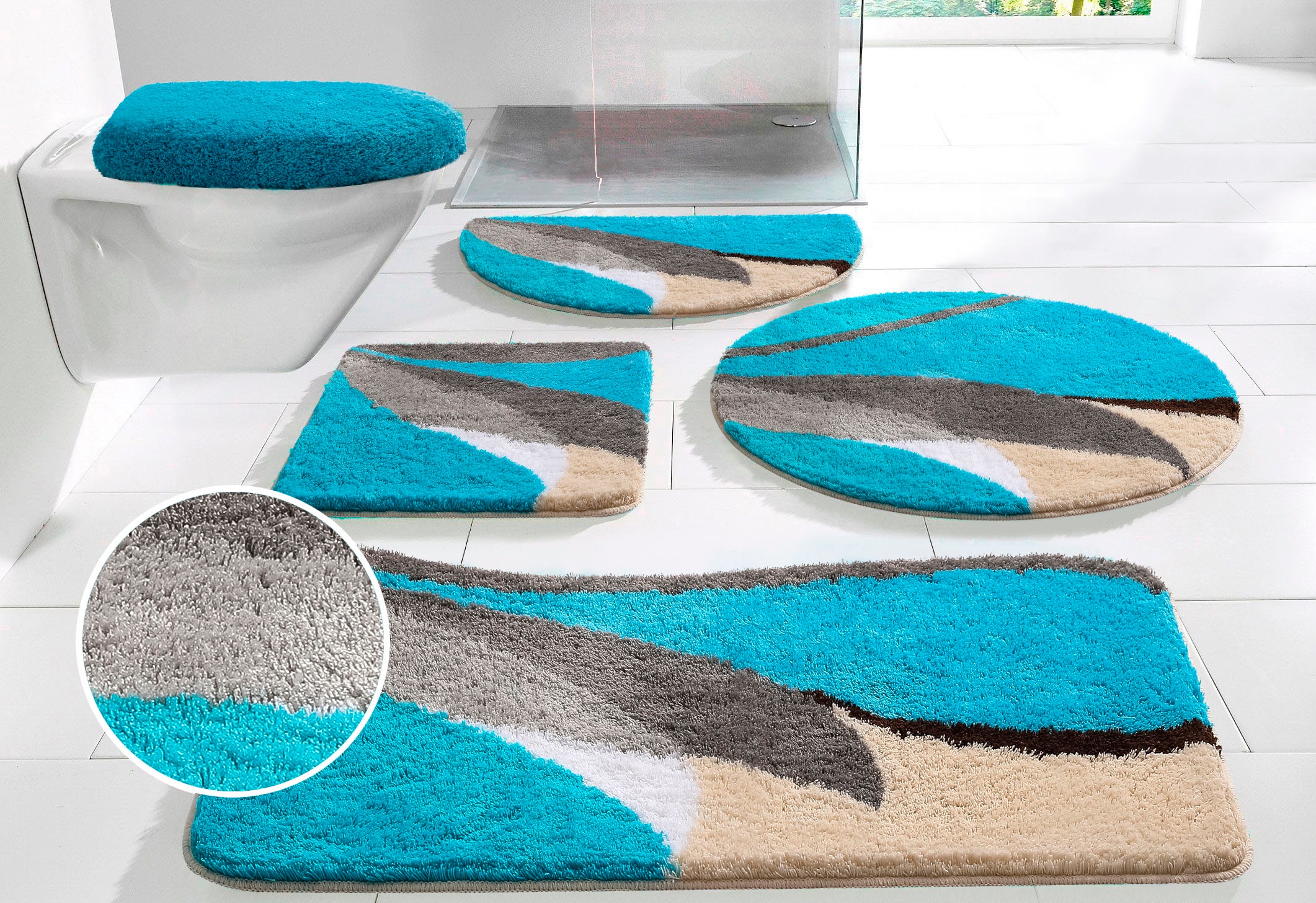 my home Badematte »Magnus, Badvorleger, Badezimmer Teppich« mehrfarbig, Badteppich, Badematten auch als 2 teiliges Set & rund