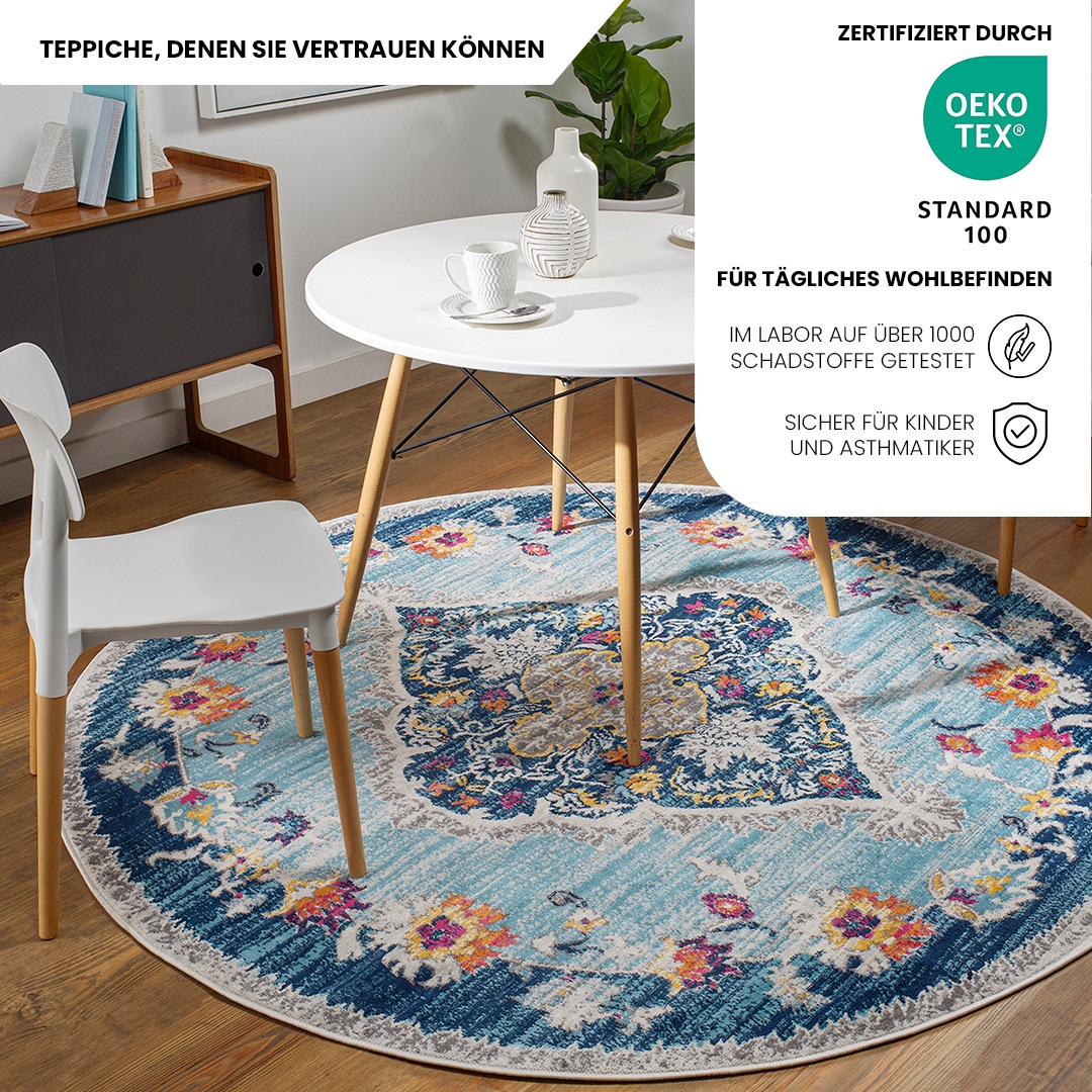 Livabliss Teppich »Traditional«, rund, 10 mm Höhe, Vintage Orientteppich, Kurzflor Boho Wohnzimmerteppich, Läufer
