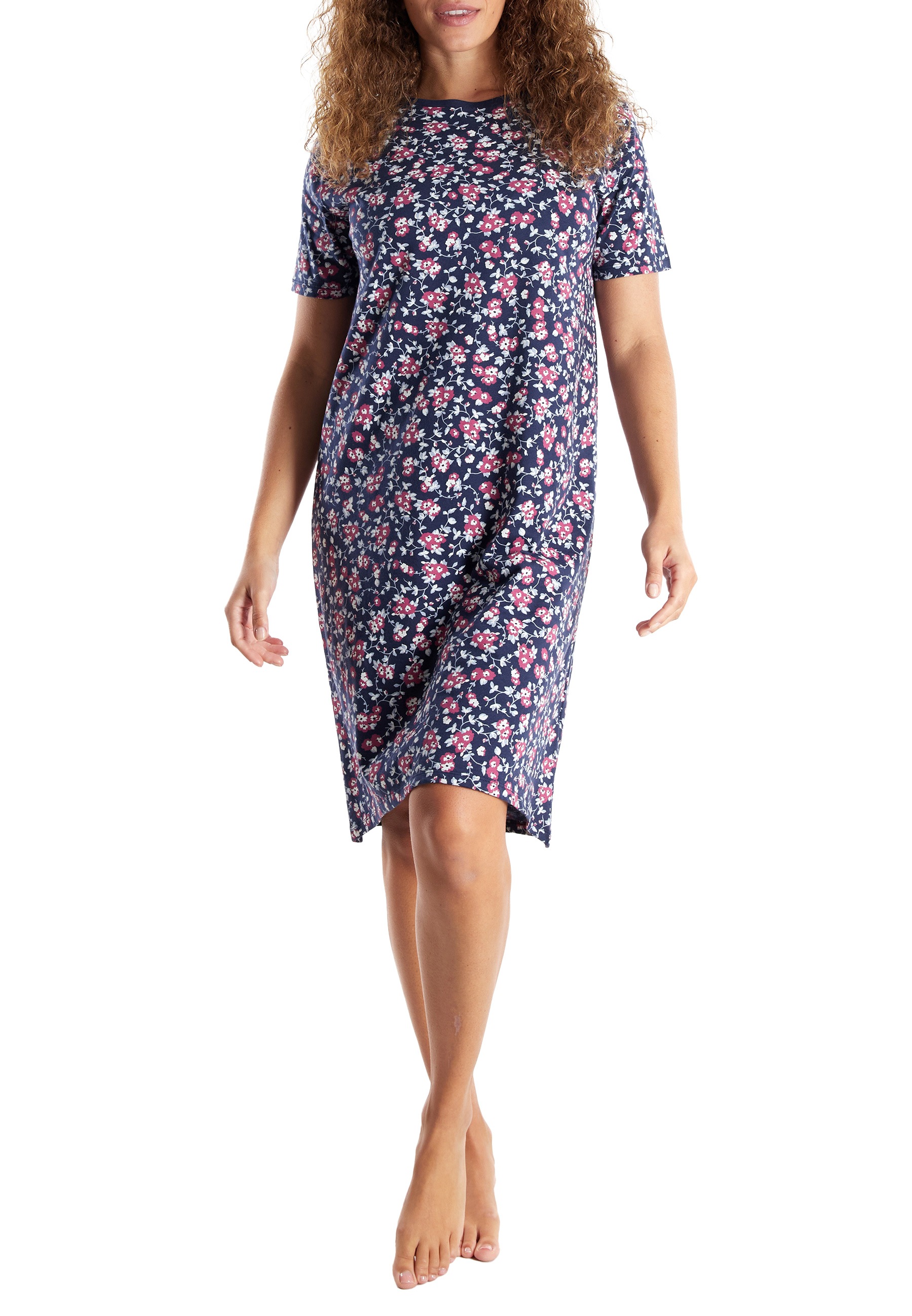 GÖTZBURG Pyjama knielang, Kurzarm, Rundhalsausschnitt, mit Motiv, Baumwolle