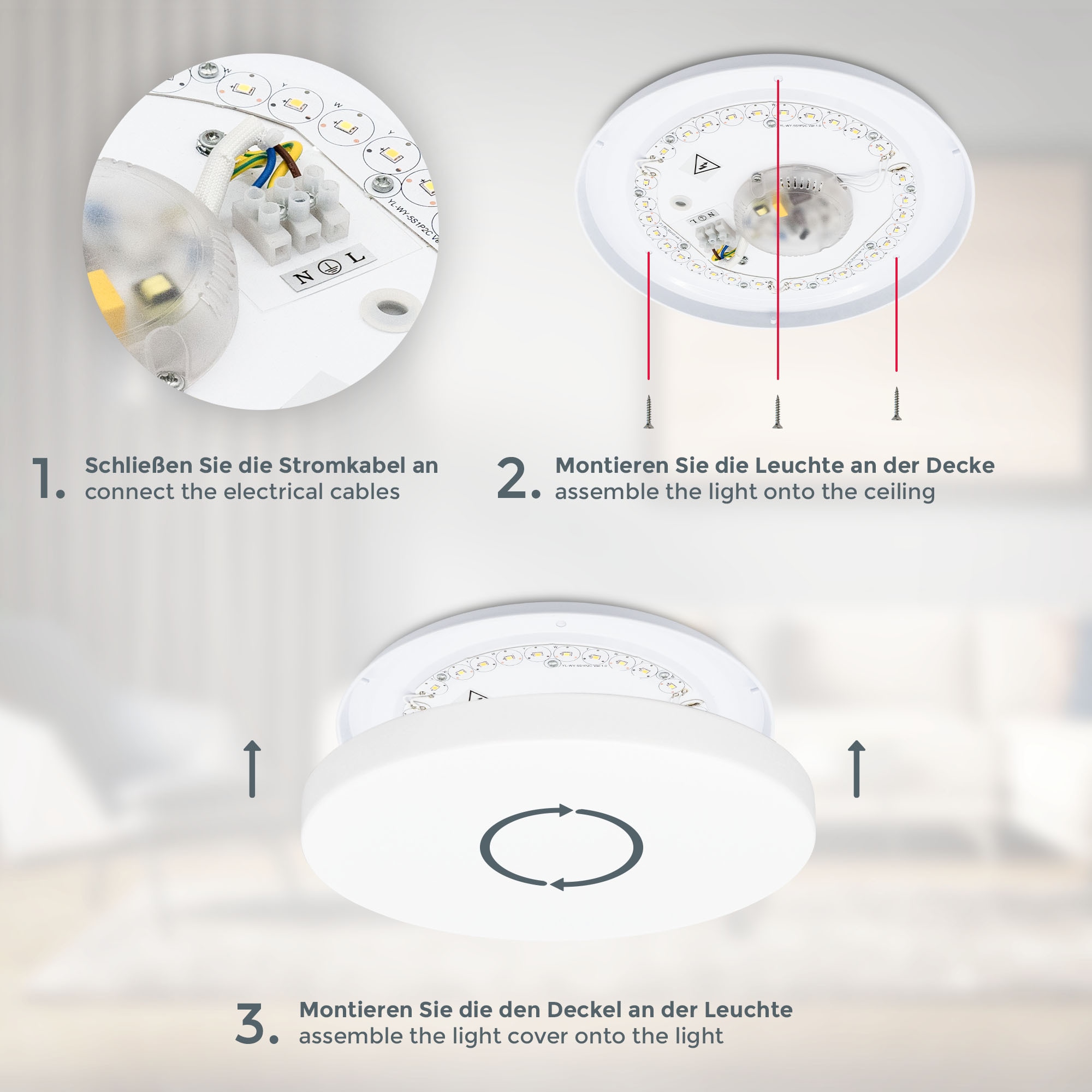 B.K.Licht LED Deckenleuchte »CCT-LED Bad-Deckenlampe, Badleuchte mit Fernbedienung«, 1 flammig, Leuchtmittel LED-Modul | LED fest integriert, IP44, Ø28,8cm, Dimmbar, Farbtemperatursteuerung (3000K-6500K) 12W