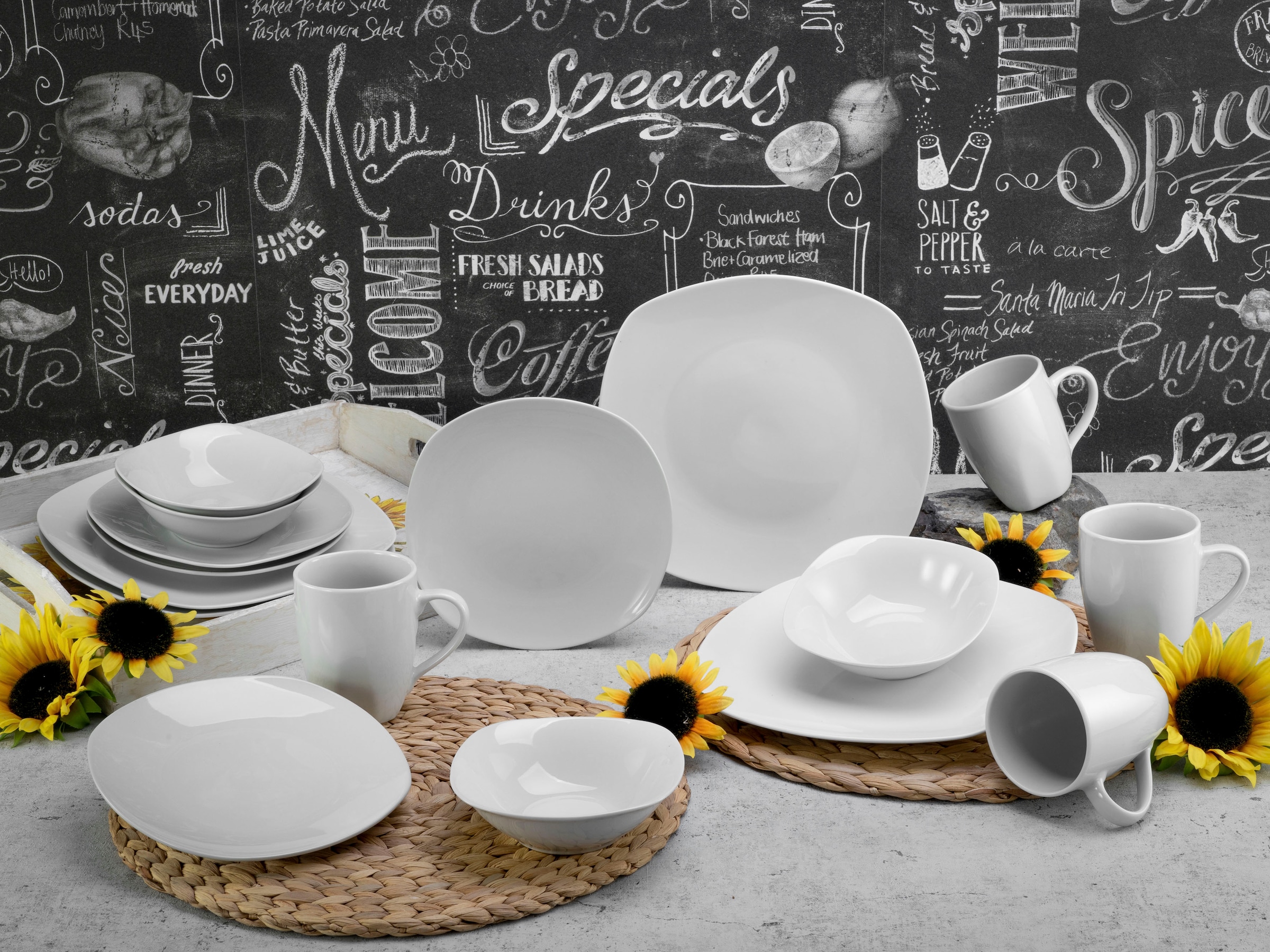 CreaTable Kombiservice »Geschirr-Set Square«, (Set, 16 tlg., Kaffeeservice und Tafelservice im Set, für 4 Personen), Service, weiß, 16 Teile, für 4 Personen
