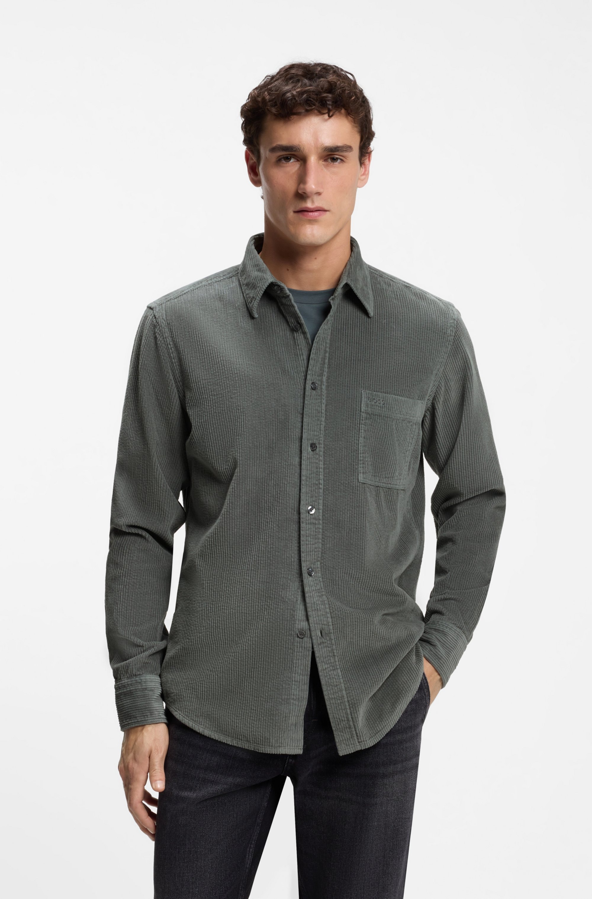 BOSS ORANGE Langarmhemd »Relegant_6_M« aus weichem Cord, Regular Fit, Logo-Stickerei