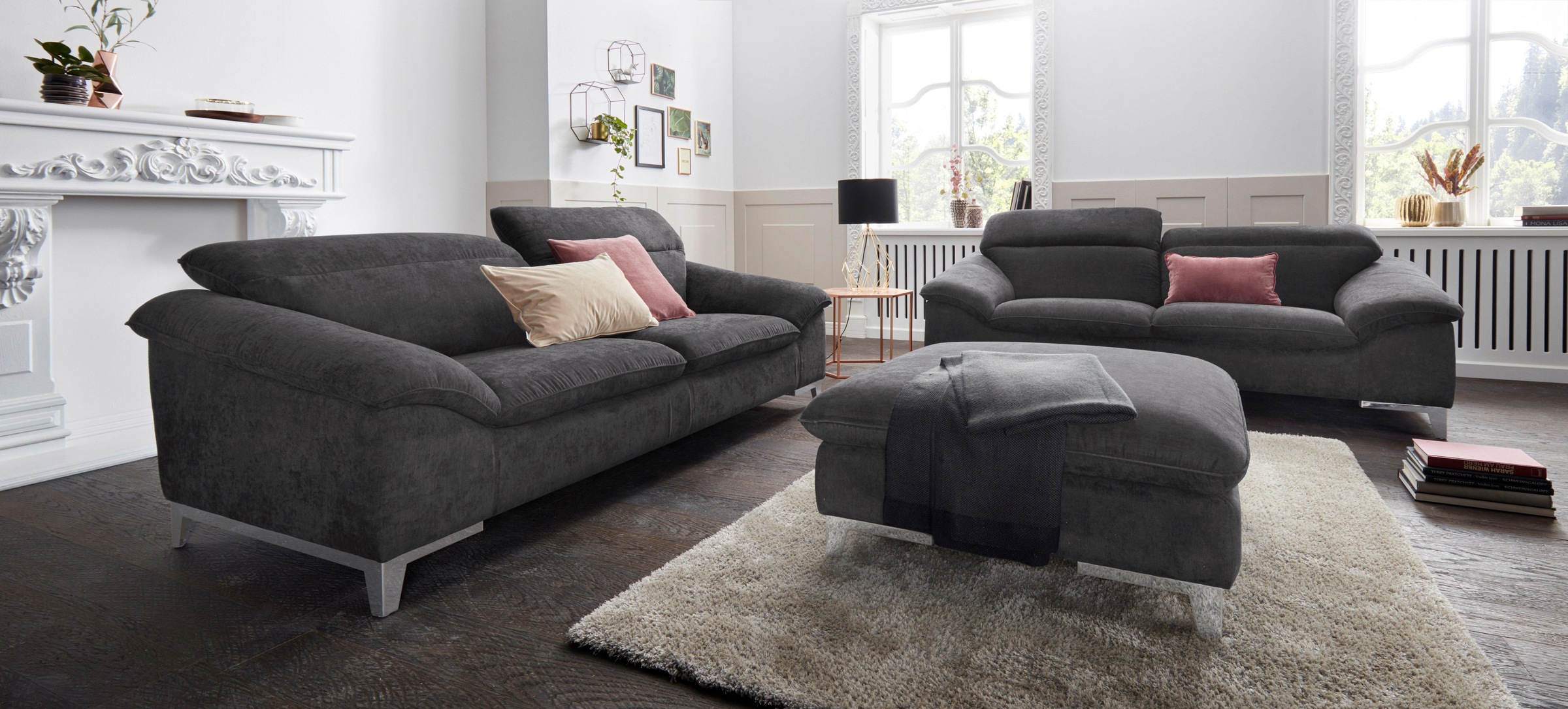 COTTA Polstergarnitur »Teresa L-Form«, (Set), Set bestehend aus: Ecksofa mit Kopfteilverstellung & Hocker