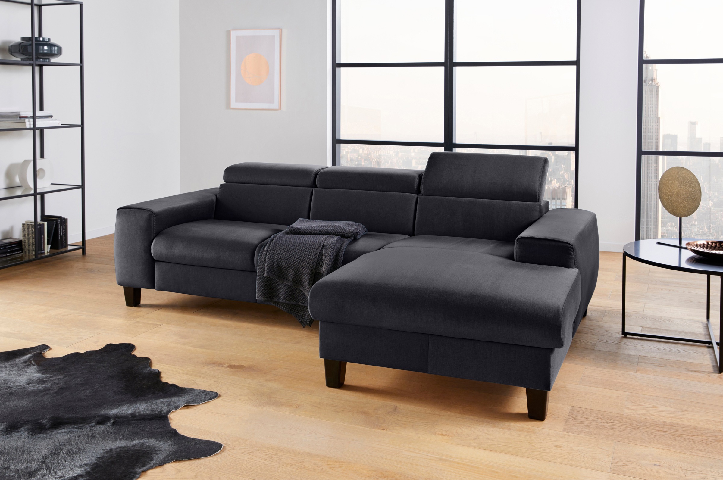 COTTA Polstergarnitur »Morven L-Form«, (Set), Set bestehend aus: Ecksofa mit Kopfteilverstellung & Hocker