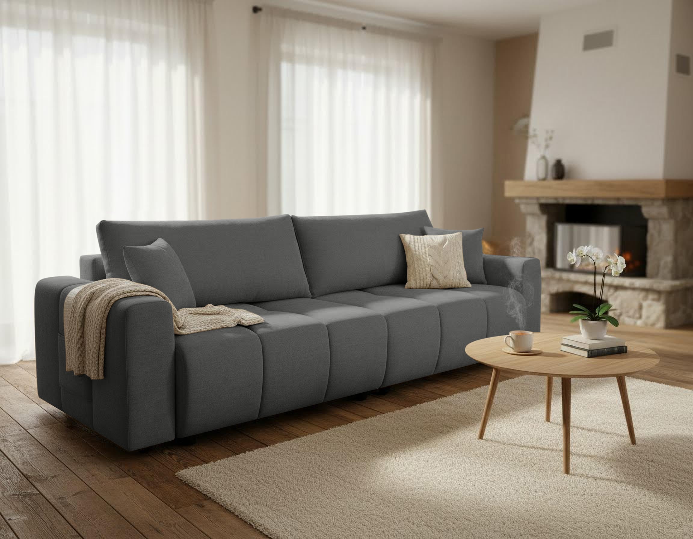 OTTO home Sofa »YLVAA  3-Sitzer, 239 cm - OTTO. Verlässliche Qualität.« Schlaffunktion (132/198), Bettkasten, Feinstruktur-Bezug