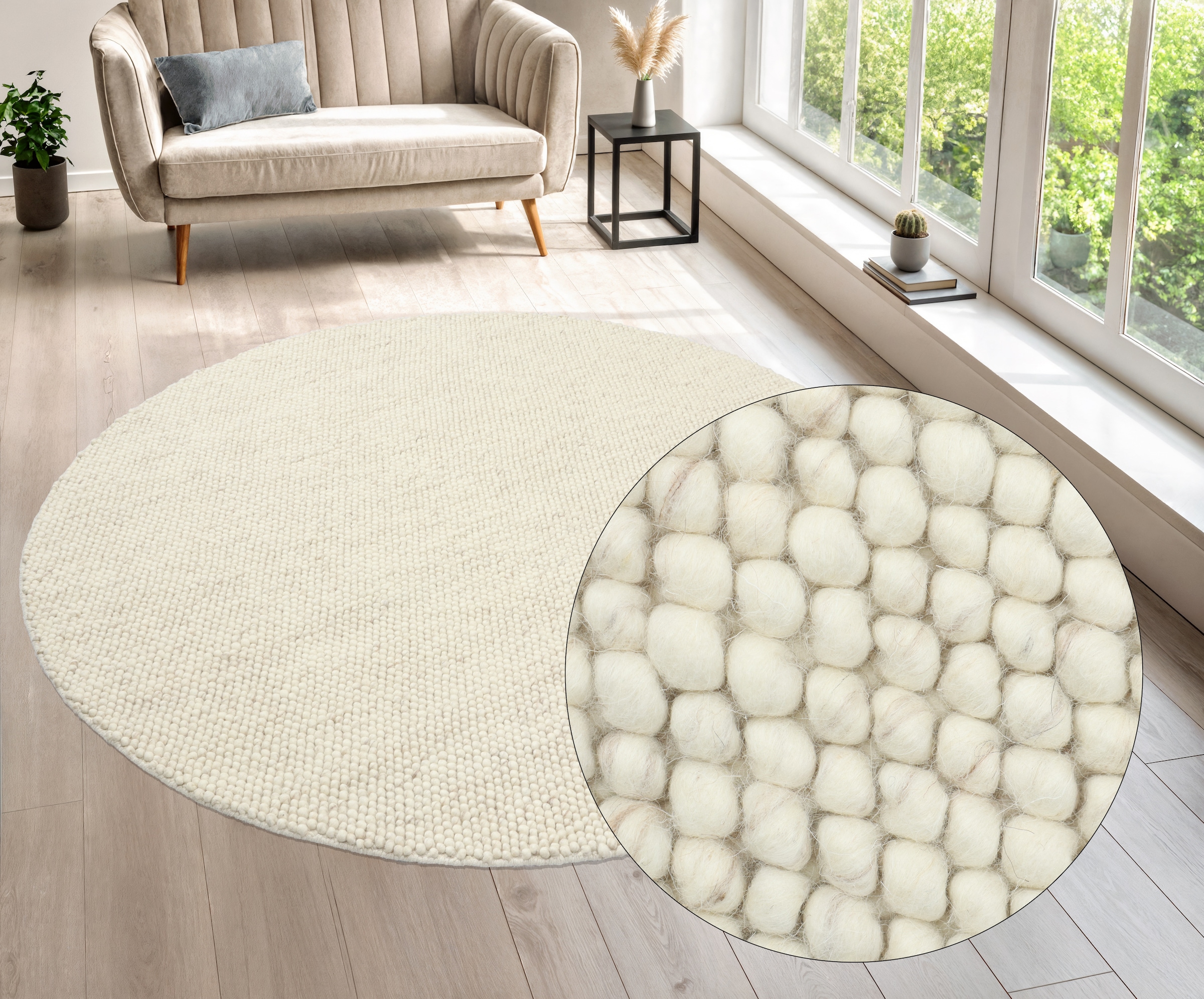 LeGer Home by Lena Gercke Teppich »Ainhoa, handgewebt, Wolle« rund 12 mm Höhe Teppich, Wohnzimmer, Schlafzimmer, Esszimmer