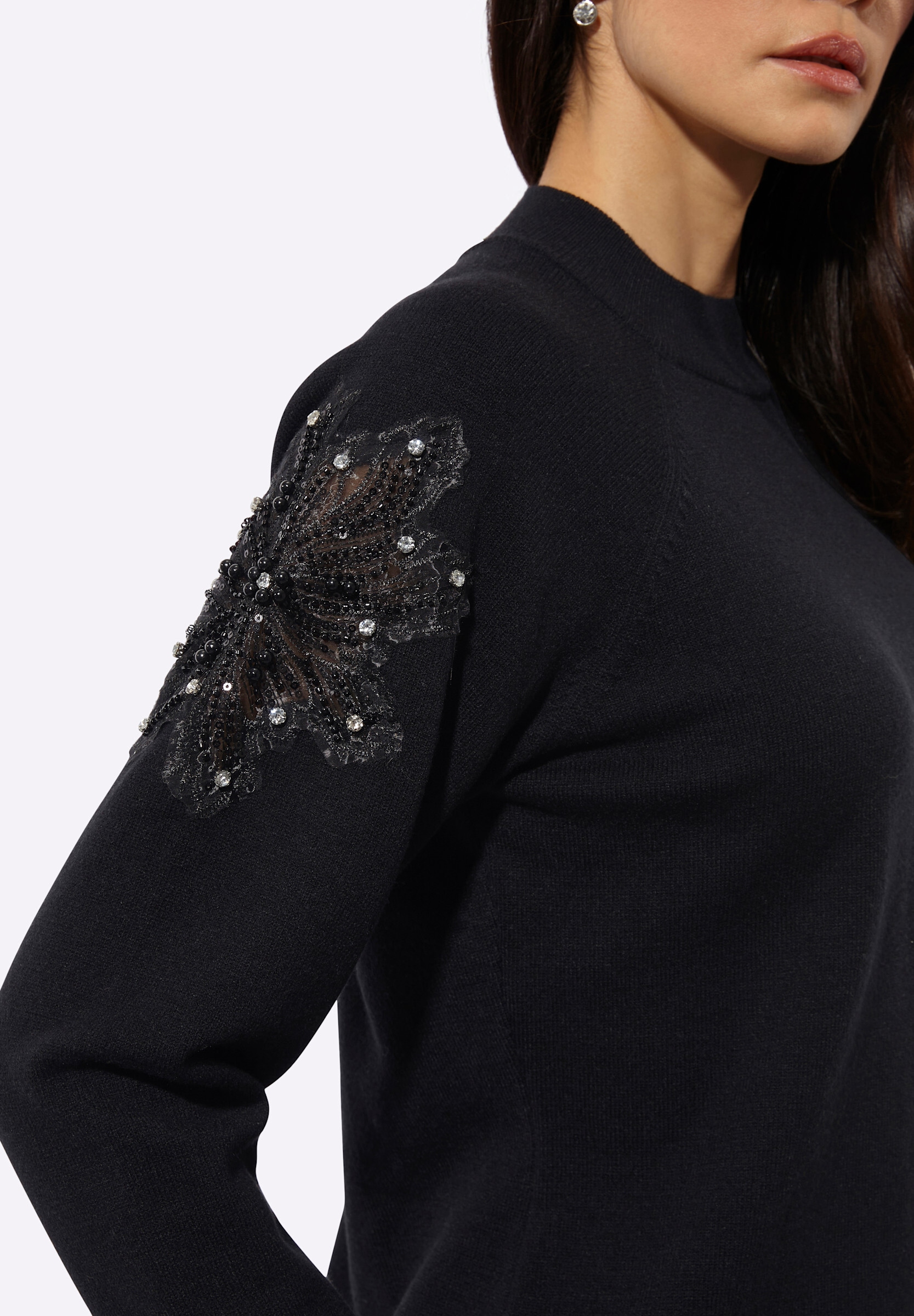 creation L Strickpullover »Modal-Mix-Pullover Langarm-Pullover mit besticktem Netzeinsatz«