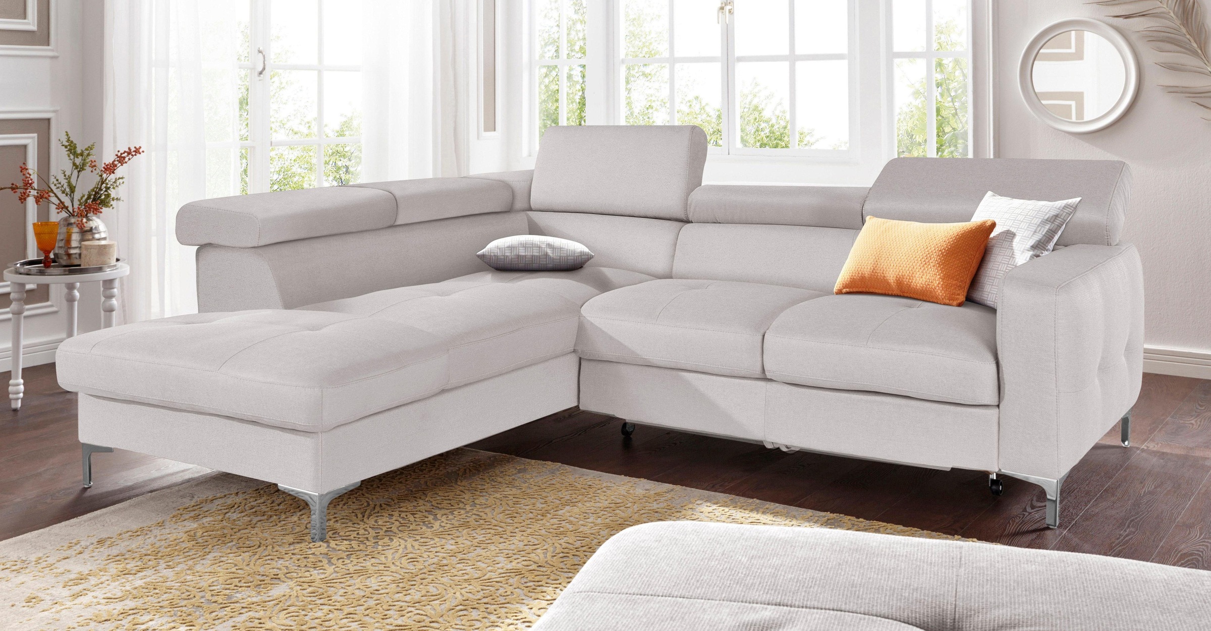 COTTA Polstergarnitur »Sammy L-Form«, (Set), Set bestehend aus: Ecksofa mit Kopfteilverstellung & Hocker