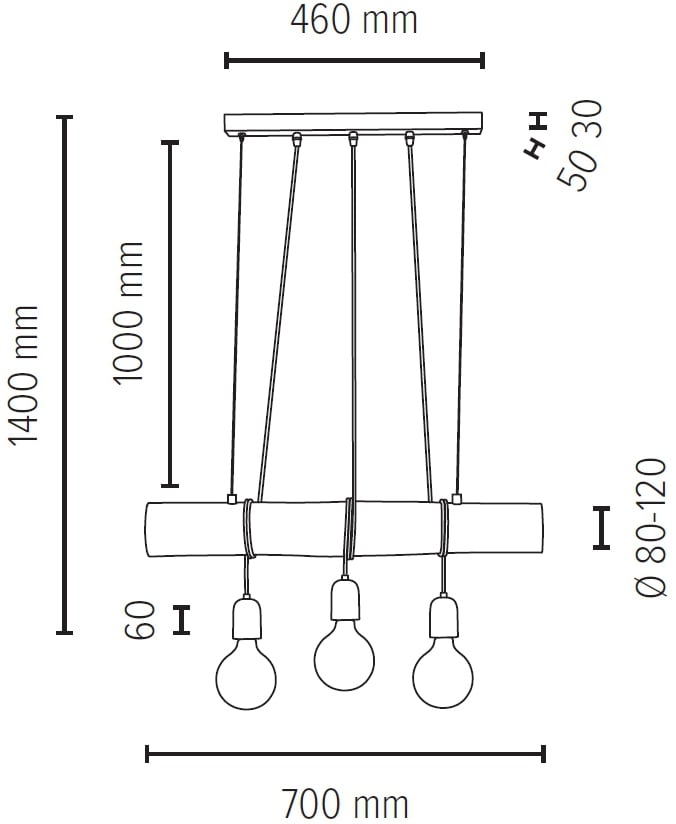 SPOT Light Pendelleuchte »TRABO CONCRETE«, 3 flammig, Leuchtmittel E27 | Leuchtmittel wechselbar, Hängeleuchte, Holzbalken aus massivem Kiefernholz, Holz grau gebeizt