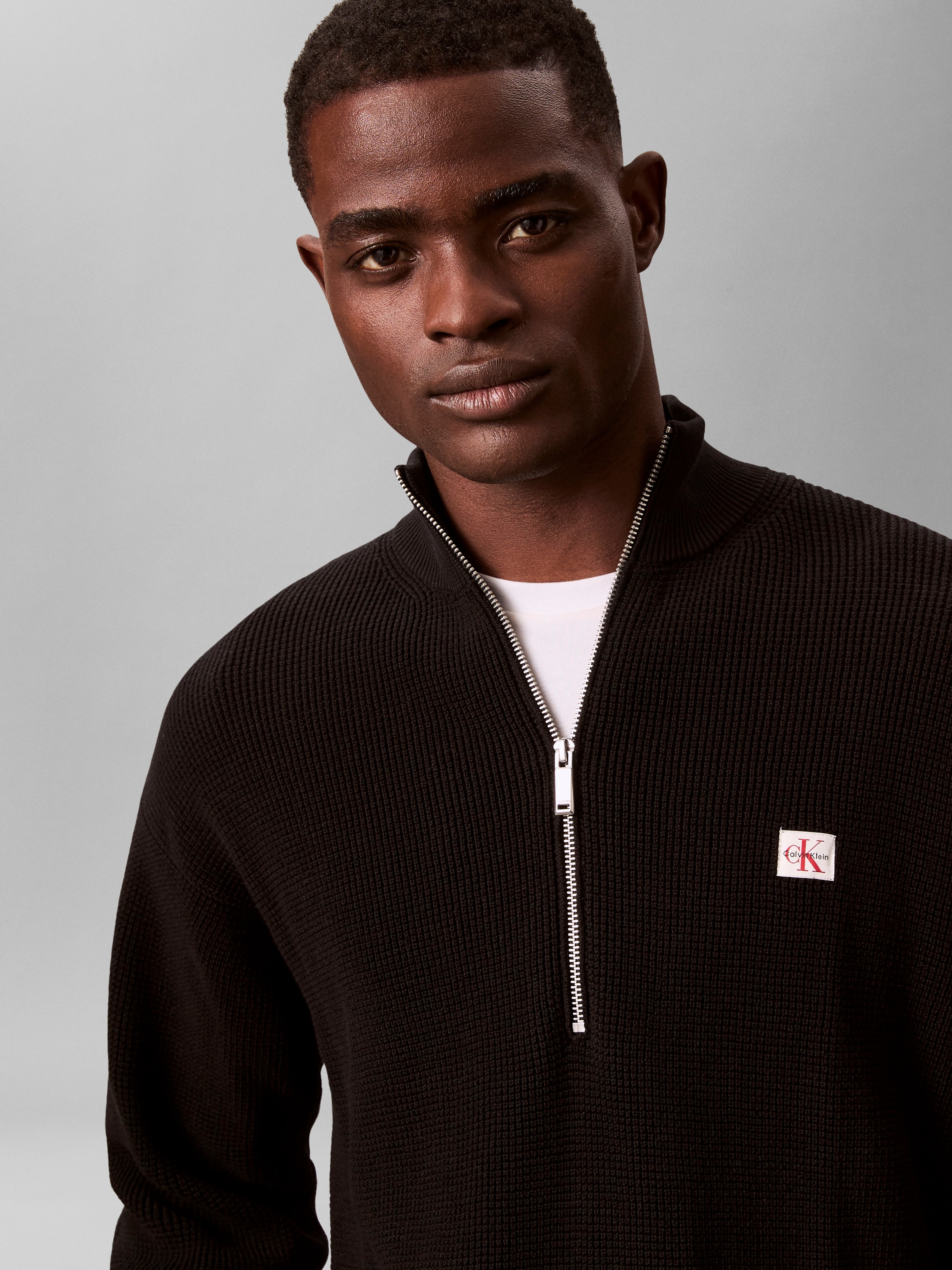 Calvin Klein Jeans Strickpullover Troyerkragen mit Reißverschluss, Regular Fit