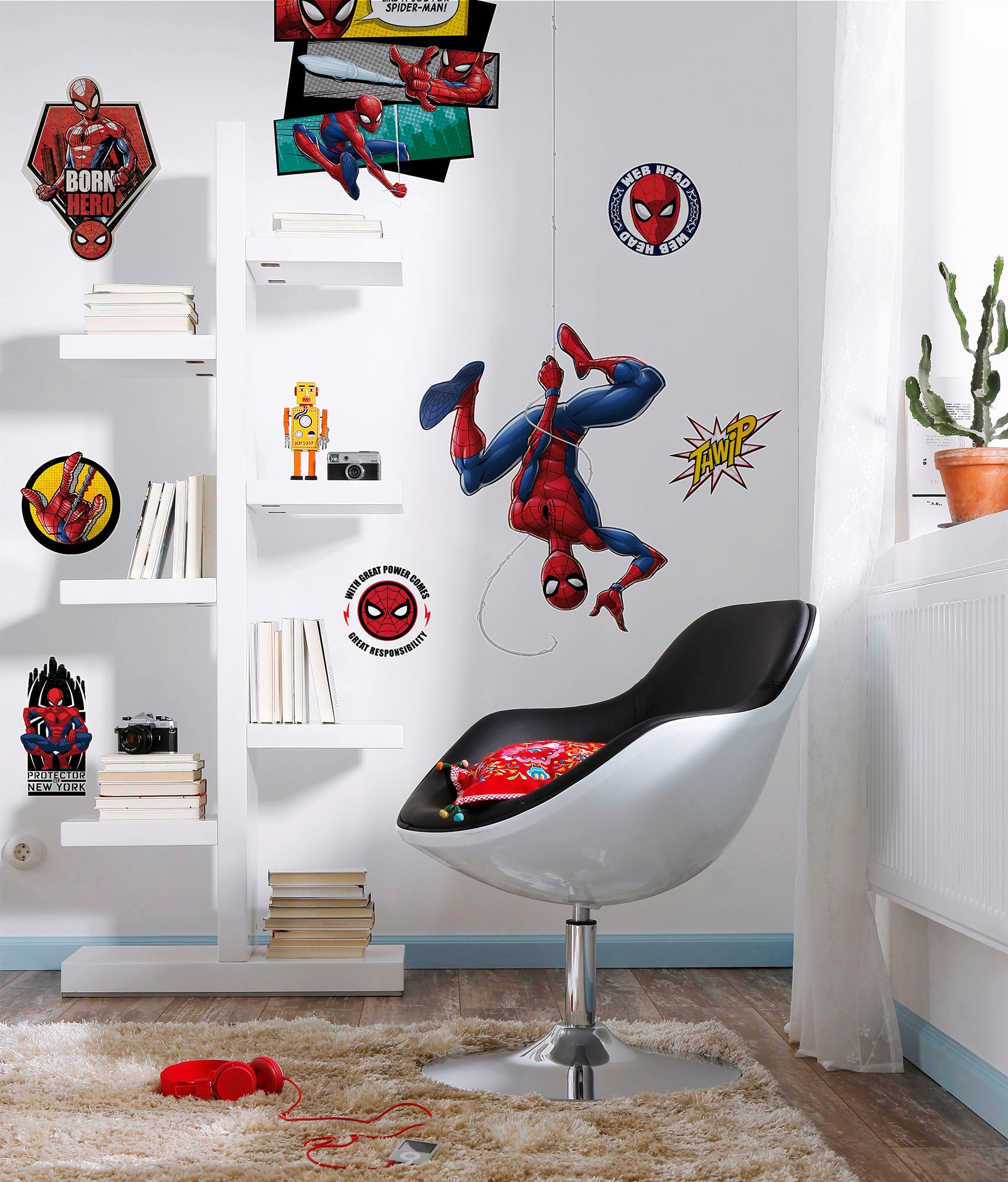 Komar Wandtattoo »Spider-Man Web Head - Größe 100 x 70 cm«, (8 St.), selbstklebend, Wandsticker, Kinderzimmer