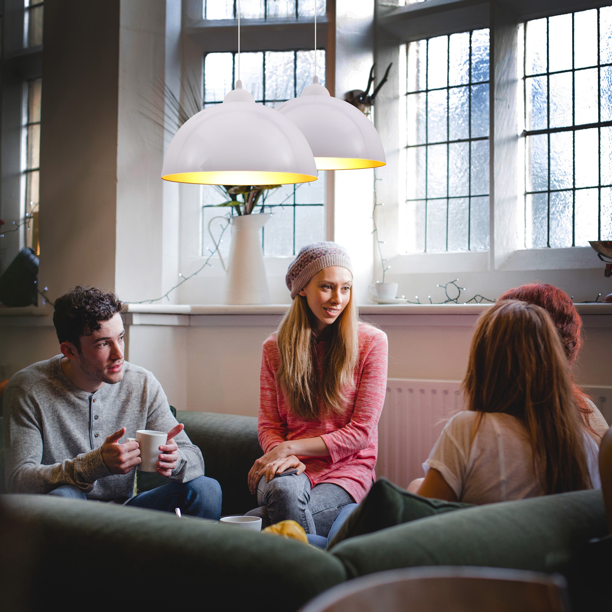 B.K.Licht Pendelleuchte »Auriga«, 2 flammig, Leuchtmittel E27 | ohne Leuchtmittel, Design Hängelampe Hängeleuchte weiß-gold Wohnzimmer Esszimmer E27