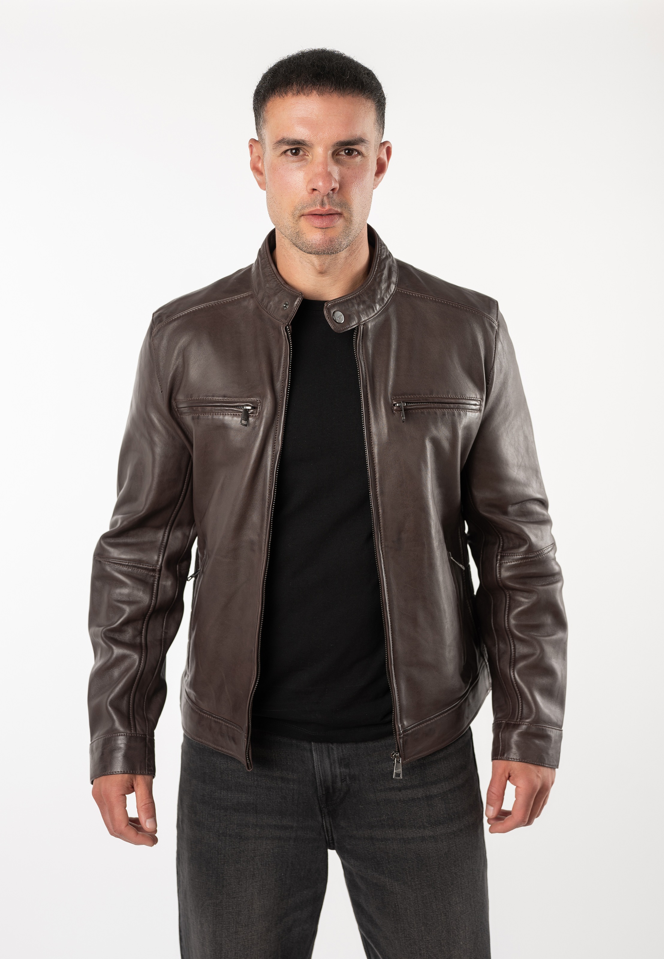 Mauritius Lederjacke »MMBlaco« im Biker-Stil mit Stehkragen und Drucker