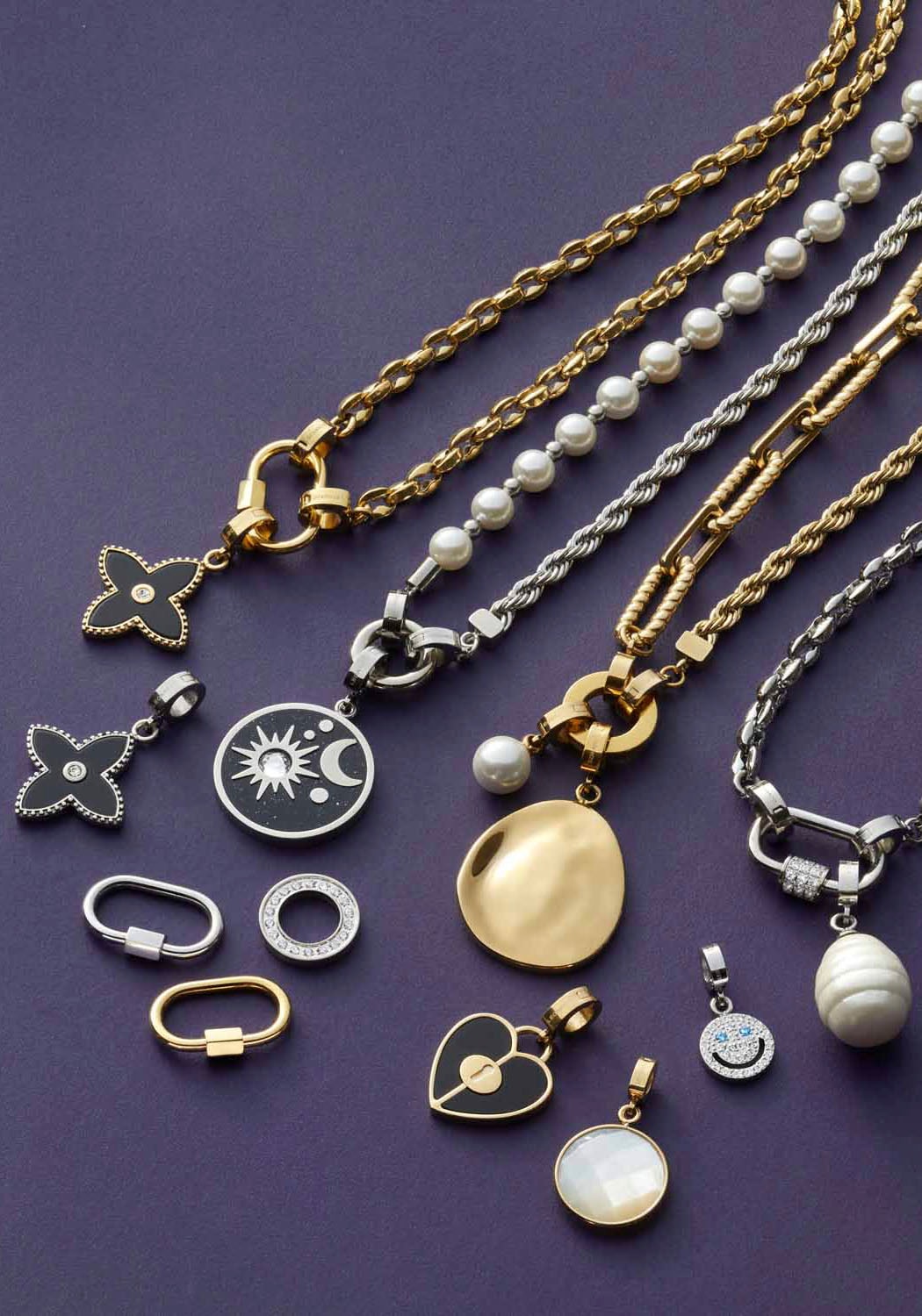 LEONARDO Charm-Einhänger »Anhänger Kleeblatt, Gothea Clip&Mix, 023266, 023268«, mit Onyx, Glasstein