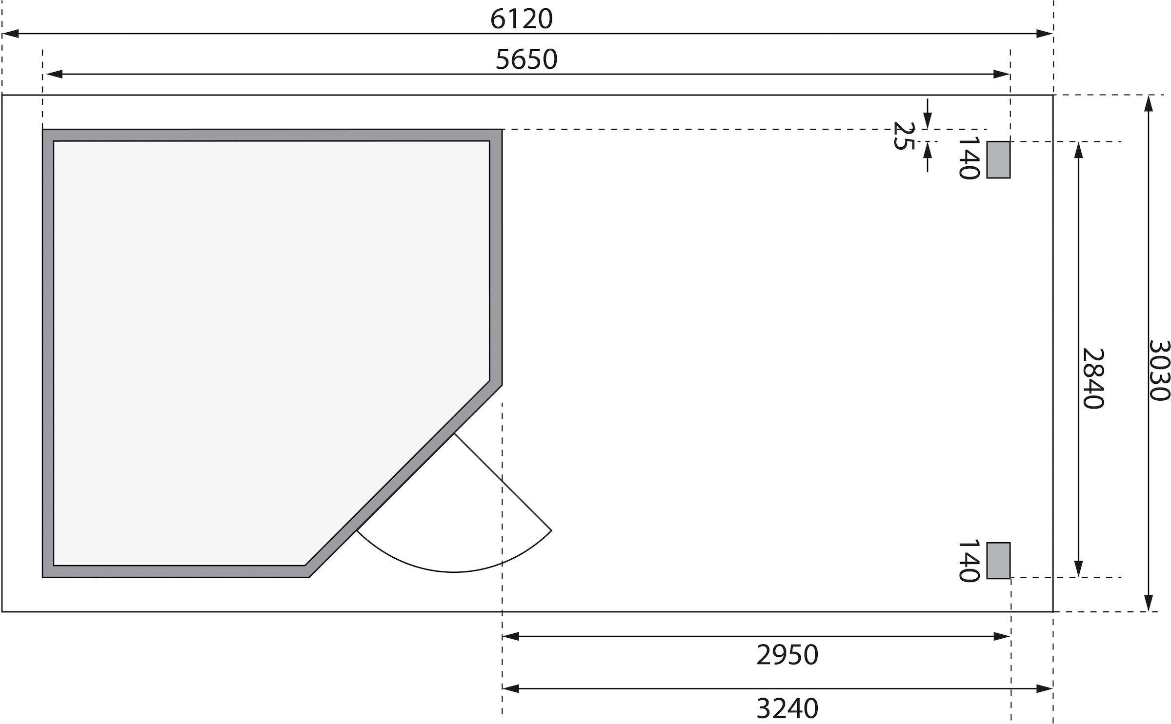 Karibu Gartenhaus »Neusee 3«, mit Anbaudach B: 3,2 m