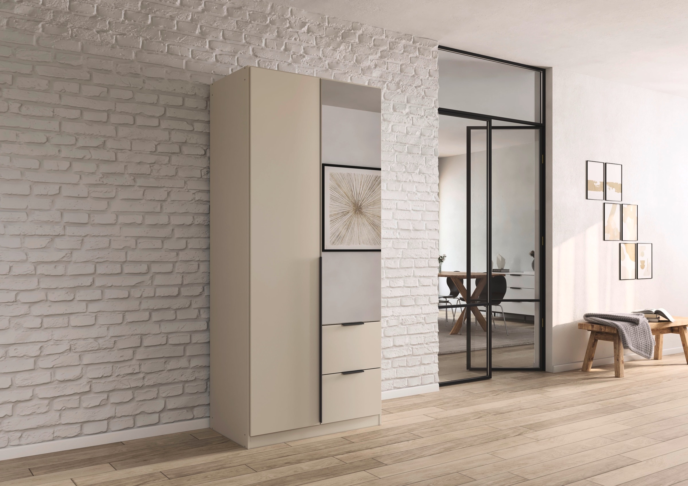 OTTO home Drehtürenschrank »Kleiderschrank Schrank Garderobe AGORDO mit Dekor- oder Hochglanzfront« in zwei Griff-Farben, Breiten 91-360 cm,  mit Außenschubkästen, in 7 Breiten und 2 Höhen MADE IN GERMANY