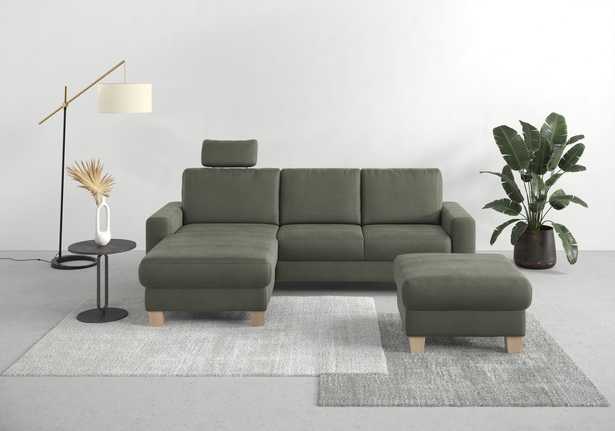 Home affaire Ecksofa »Summer L-Form«, mit Recamiere, mit oder ohne Bettfunktion und Bettkasten, Cord-Bezug