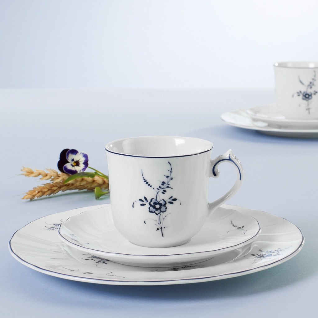 Villeroy & Boch Geschirr-Set »Kaffeeservice Vieux Luxembourg 20er Set weiß-blau« Spülmaschinengeeignet, Mikrowellengeeignet