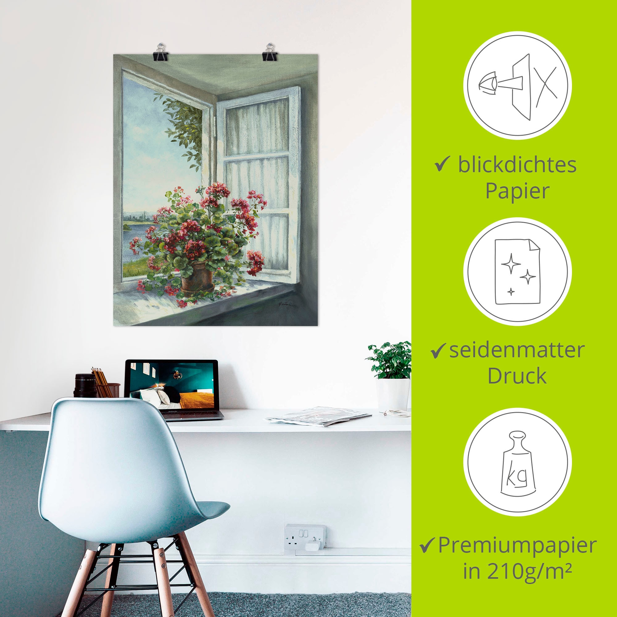 Artland Wandbild »Geranien am Fenster«, Blumen, (1 St.), als Alubild, Outdoorbild, Leinwandbild, Poster, Wandaufkleber