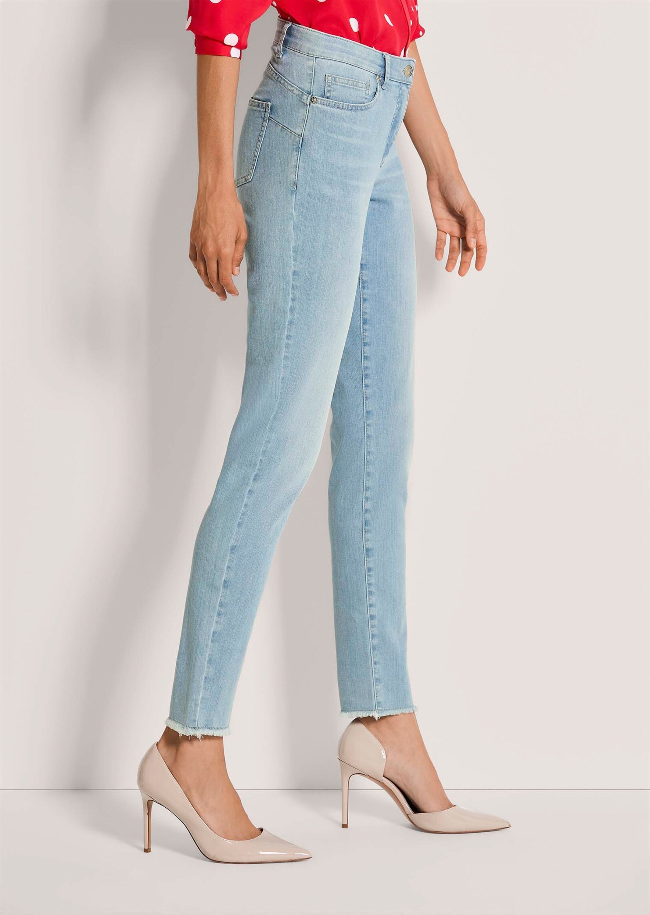 MADELEINE Regular-fit-Jeans »Jeans Skinnyjeans mit Formbund« Fransensaum