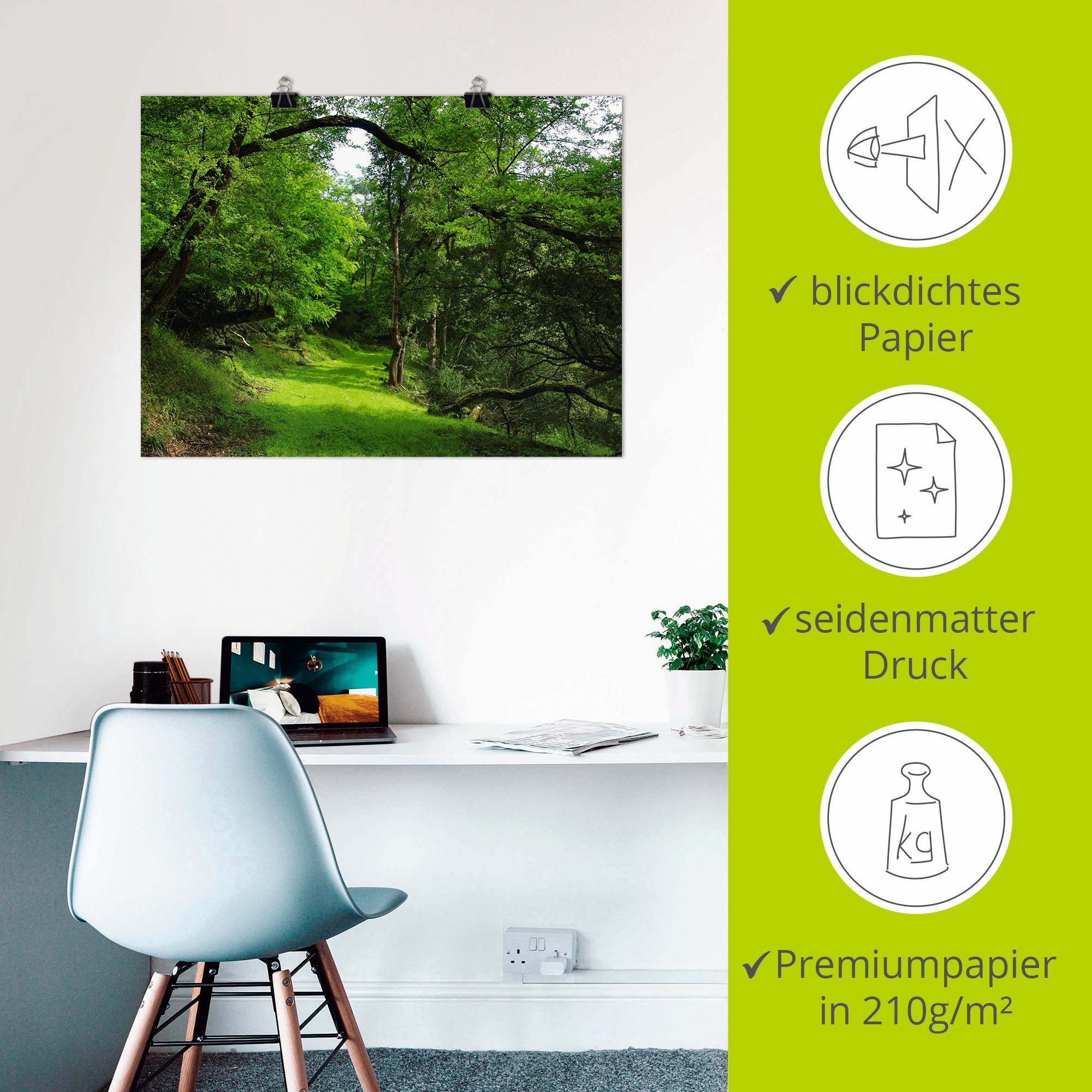 Artland Wandbild »Grüner Weg durch den Wald«, Wald, (1 St.), als Leinwandbild, Poster in verschied. Größen