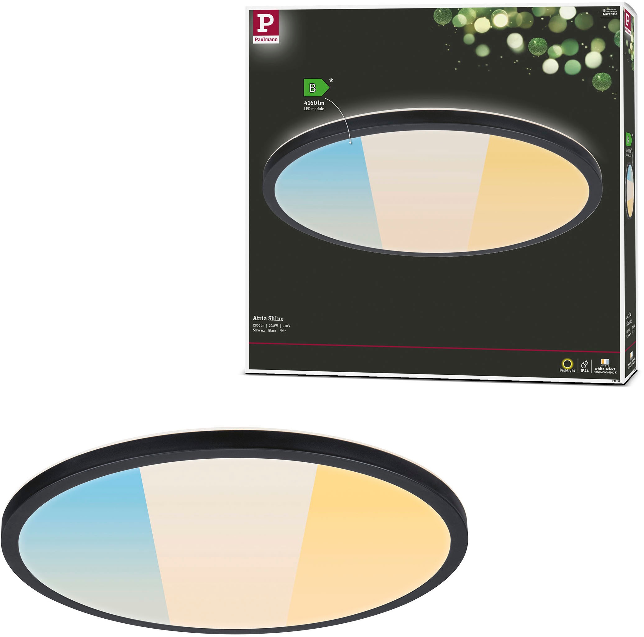 Paulmann LED Deckenleuchte »LED Panel Atria Shine  IP44 rund 398mm White Switch« 1 Stk. Tageslichtweiß Farbwechsler, Farbsteuerung